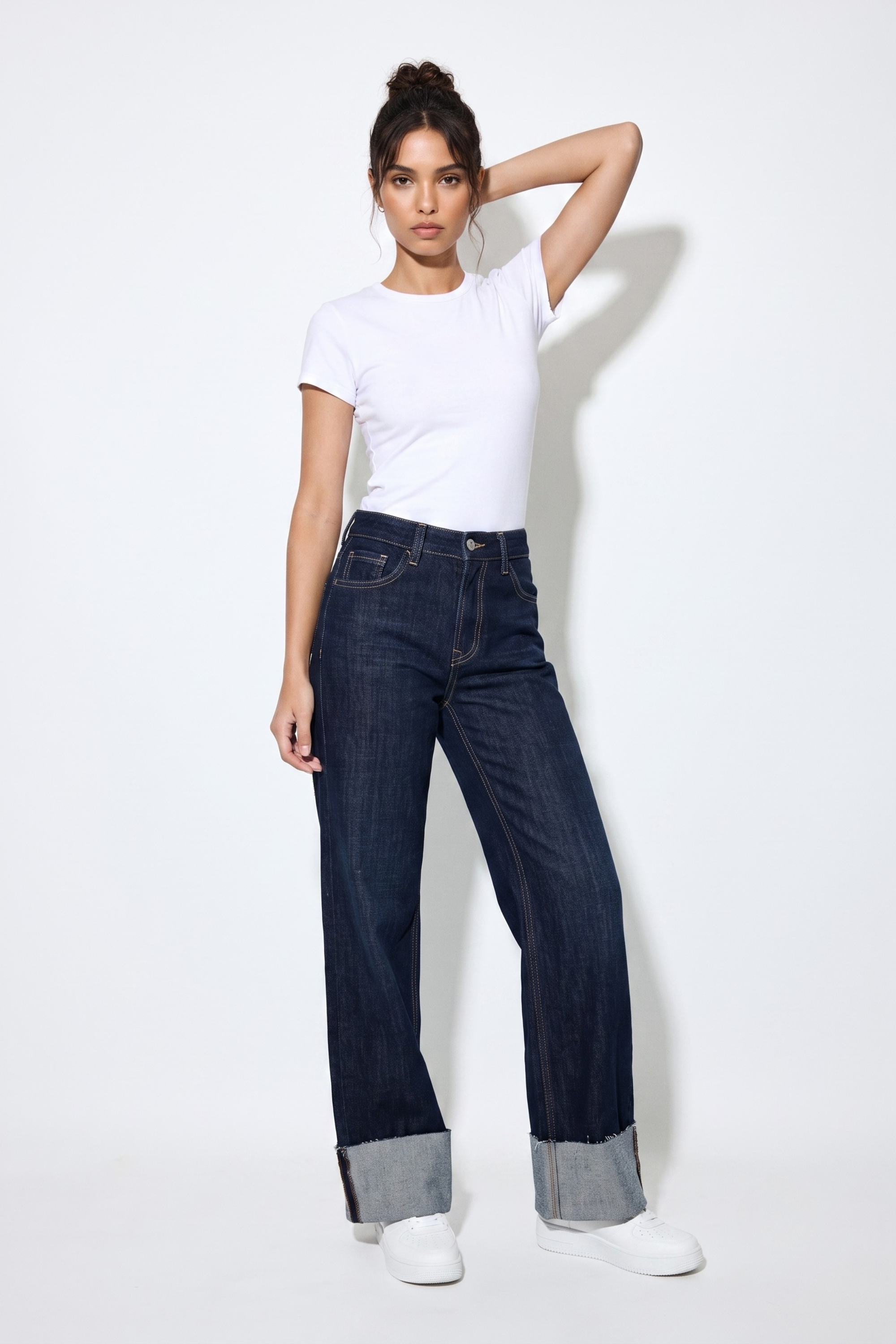 Jeans wide leg dobladillo INDIGO