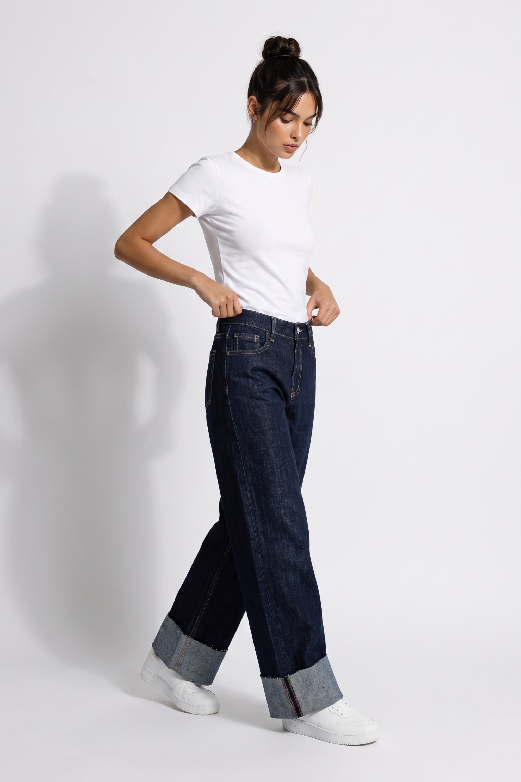 Jeans wide leg dobladillo INDIGO