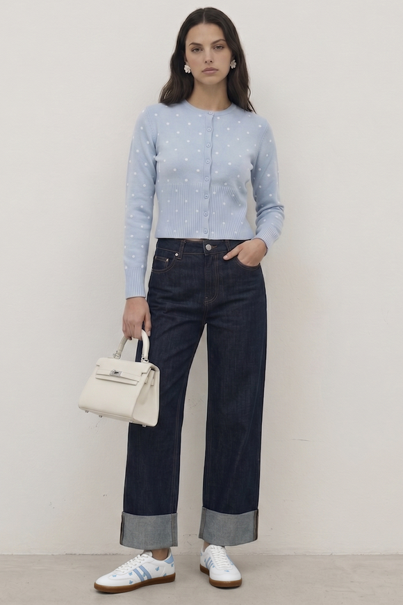 Jeans wide leg dobladillo