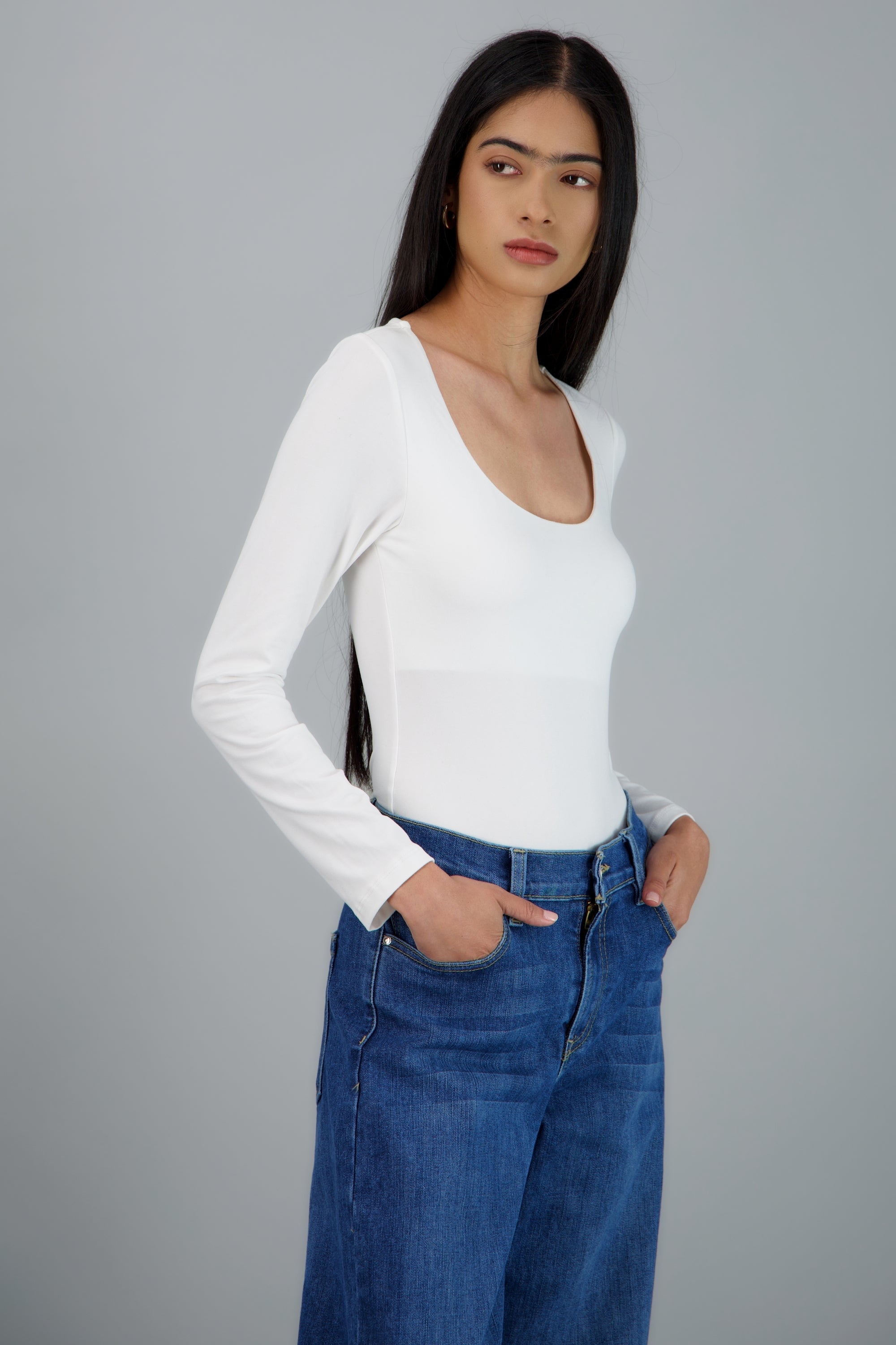 Body manga larga escote redondo BLANCO