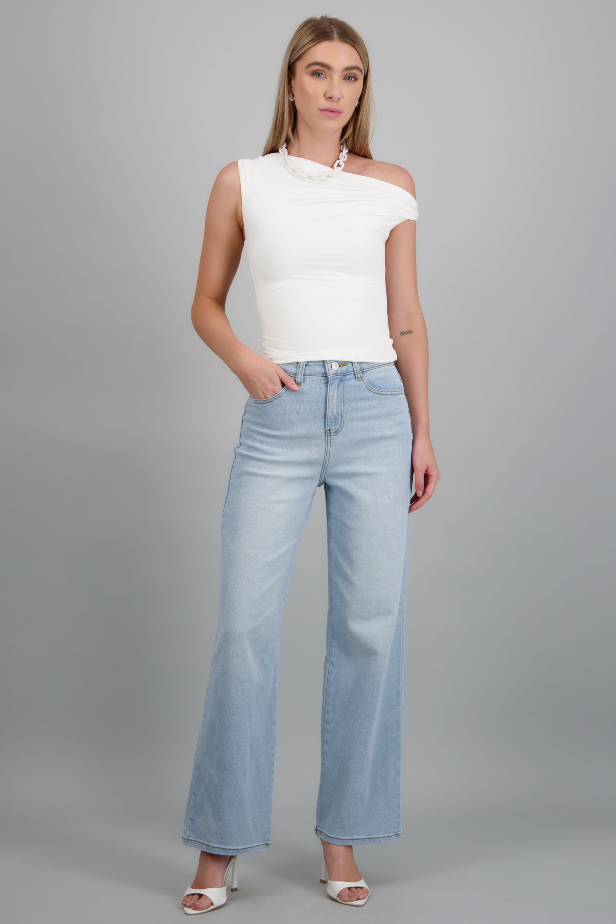 Jeans wide leg desgaste LIGHT WASH