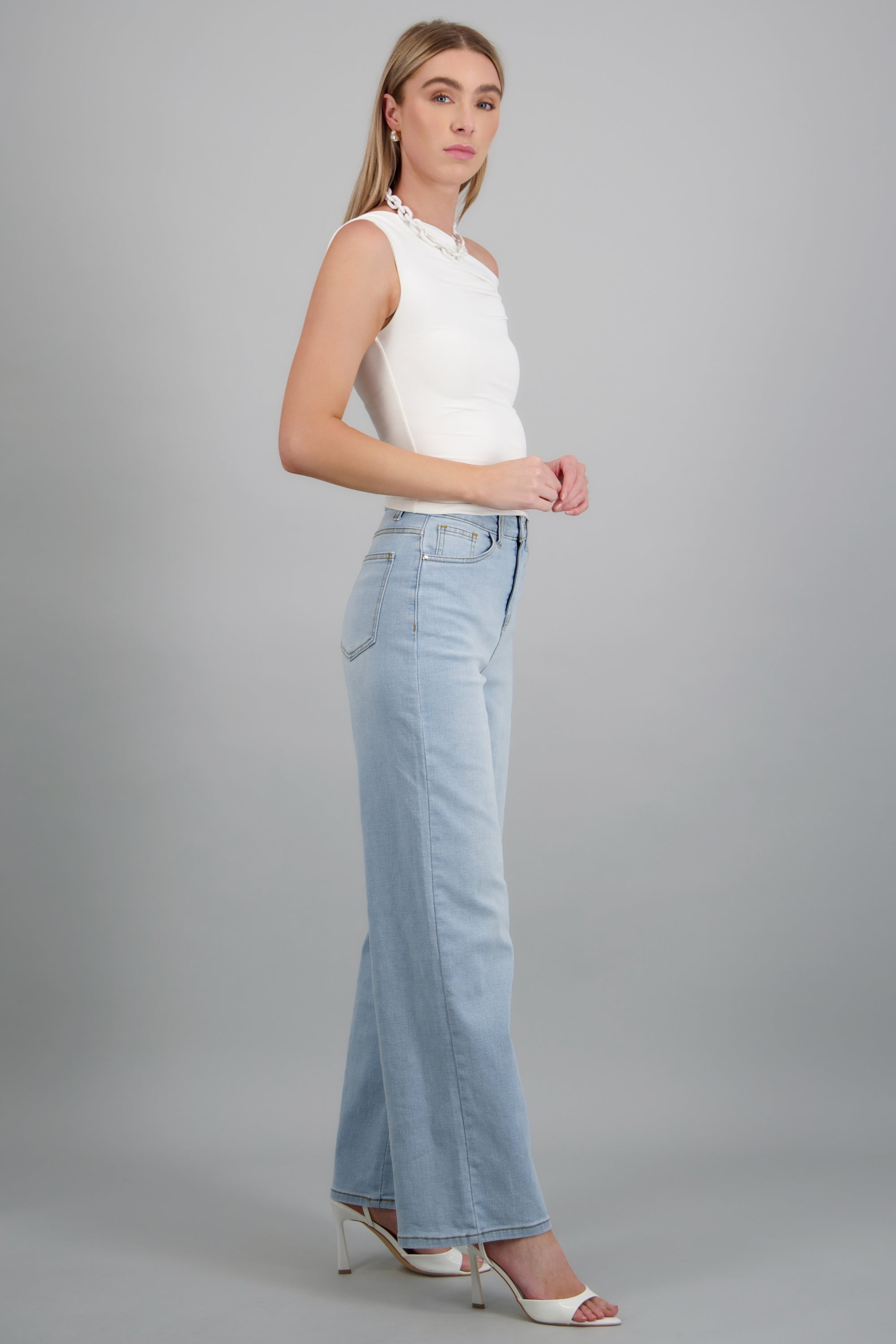 Jeans wide leg desgaste LIGHT WASH