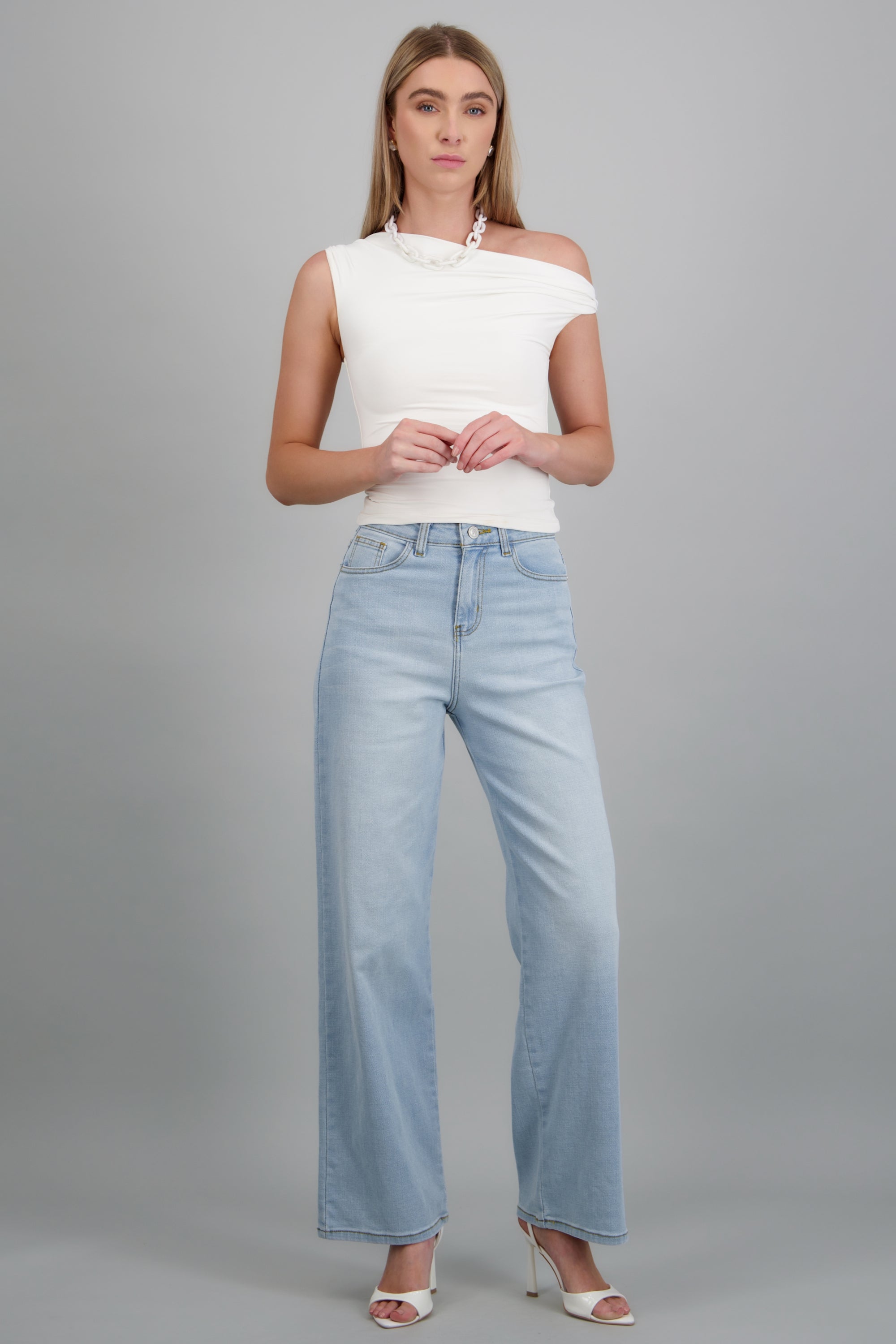 Jeans wide leg desgaste LIGHT WASH