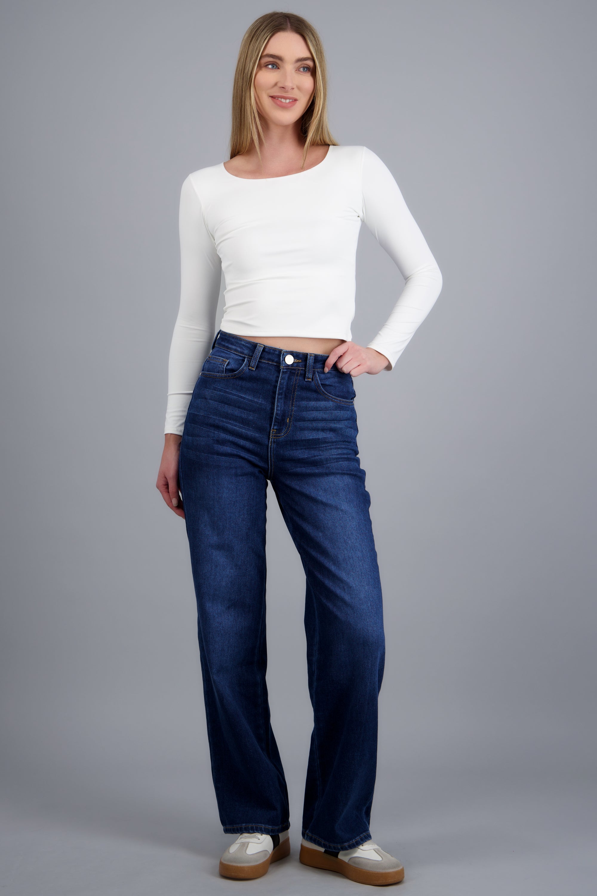 Jeans wide leg desgaste DARK WASH