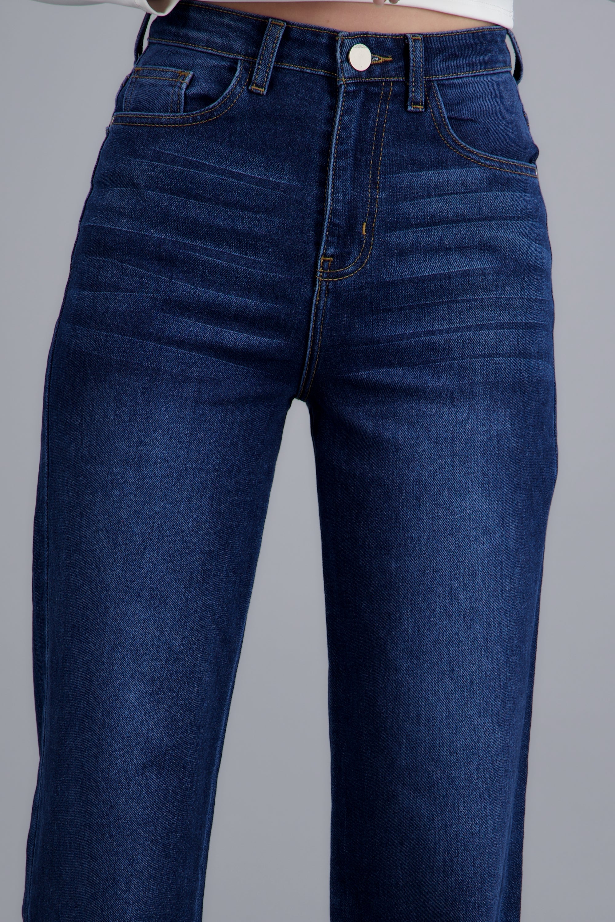 Jeans wide leg desgaste DARK WASH