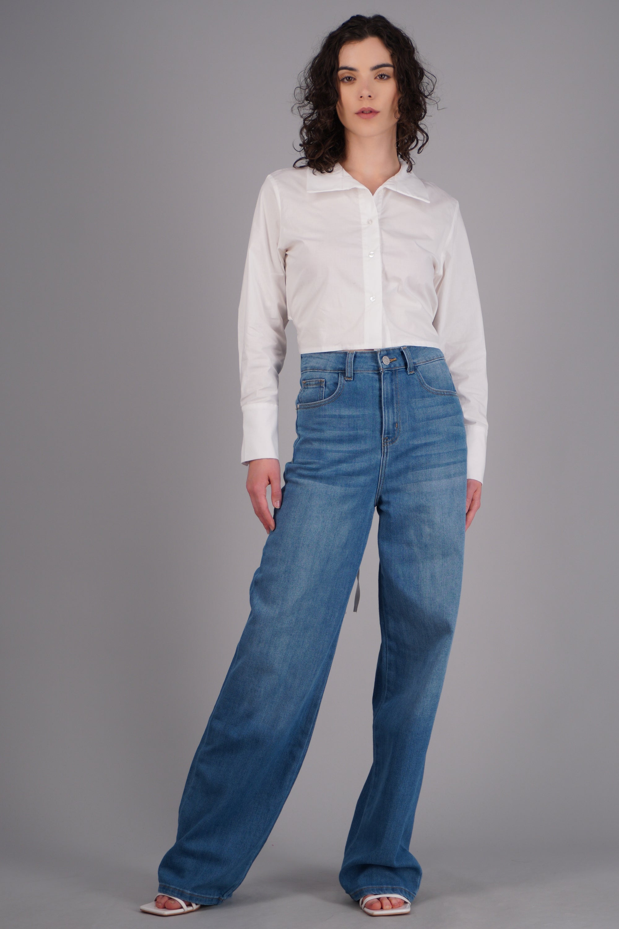 Jeans wide leg desgaste MEDIUM WASH
