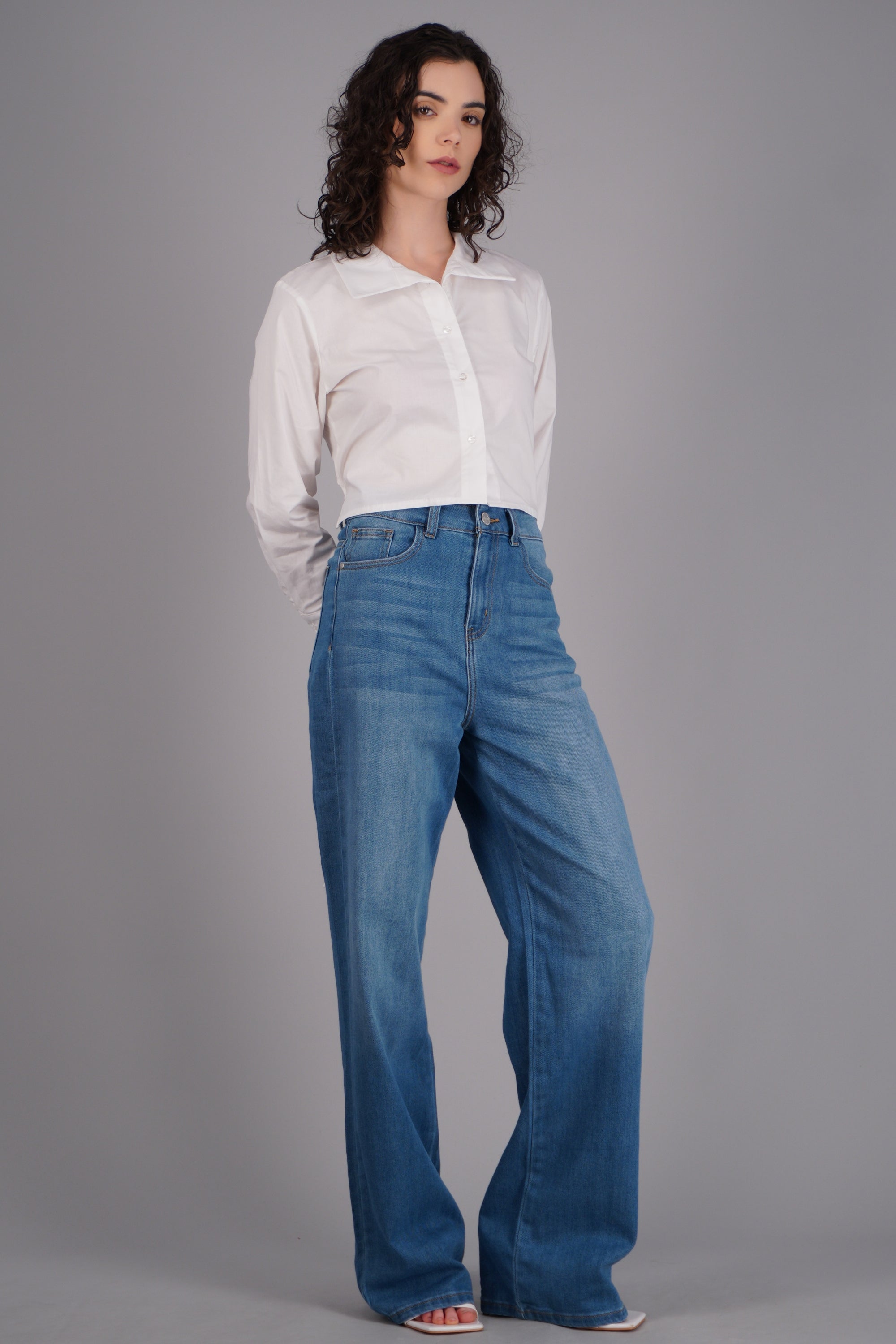 Jeans wide leg desgaste MEDIUM WASH