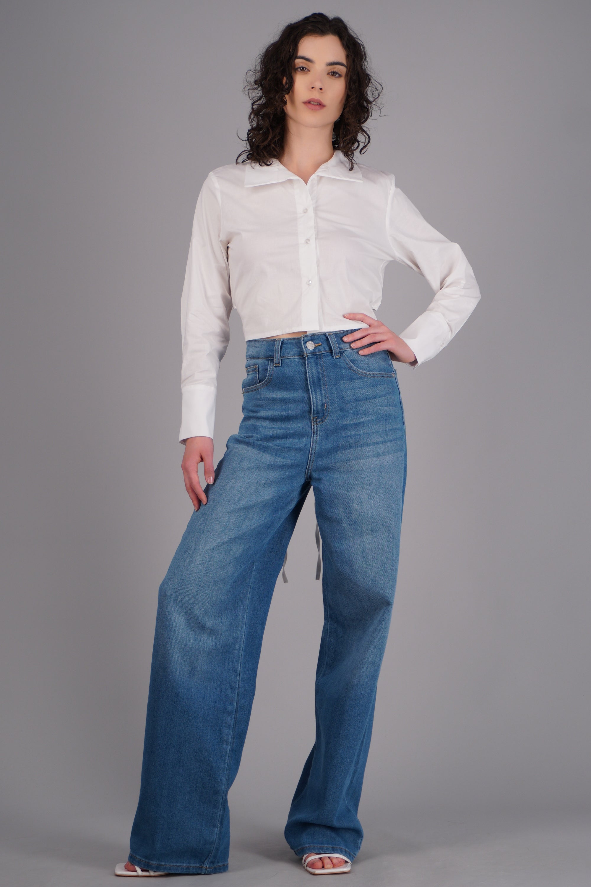 Jeans wide leg desgaste MEDIUM WASH