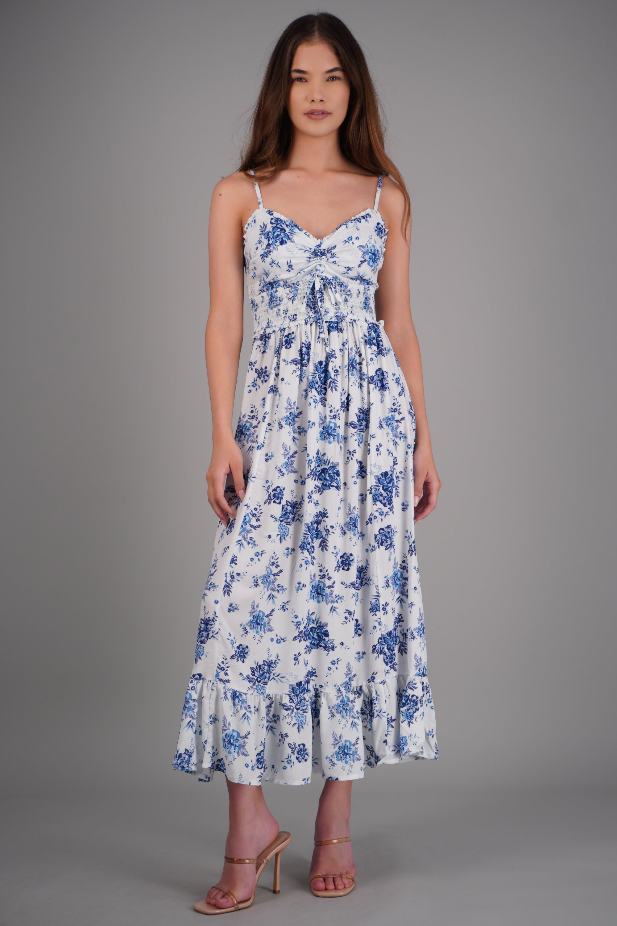 Vestido maxi estampado flores AZUL COMBO