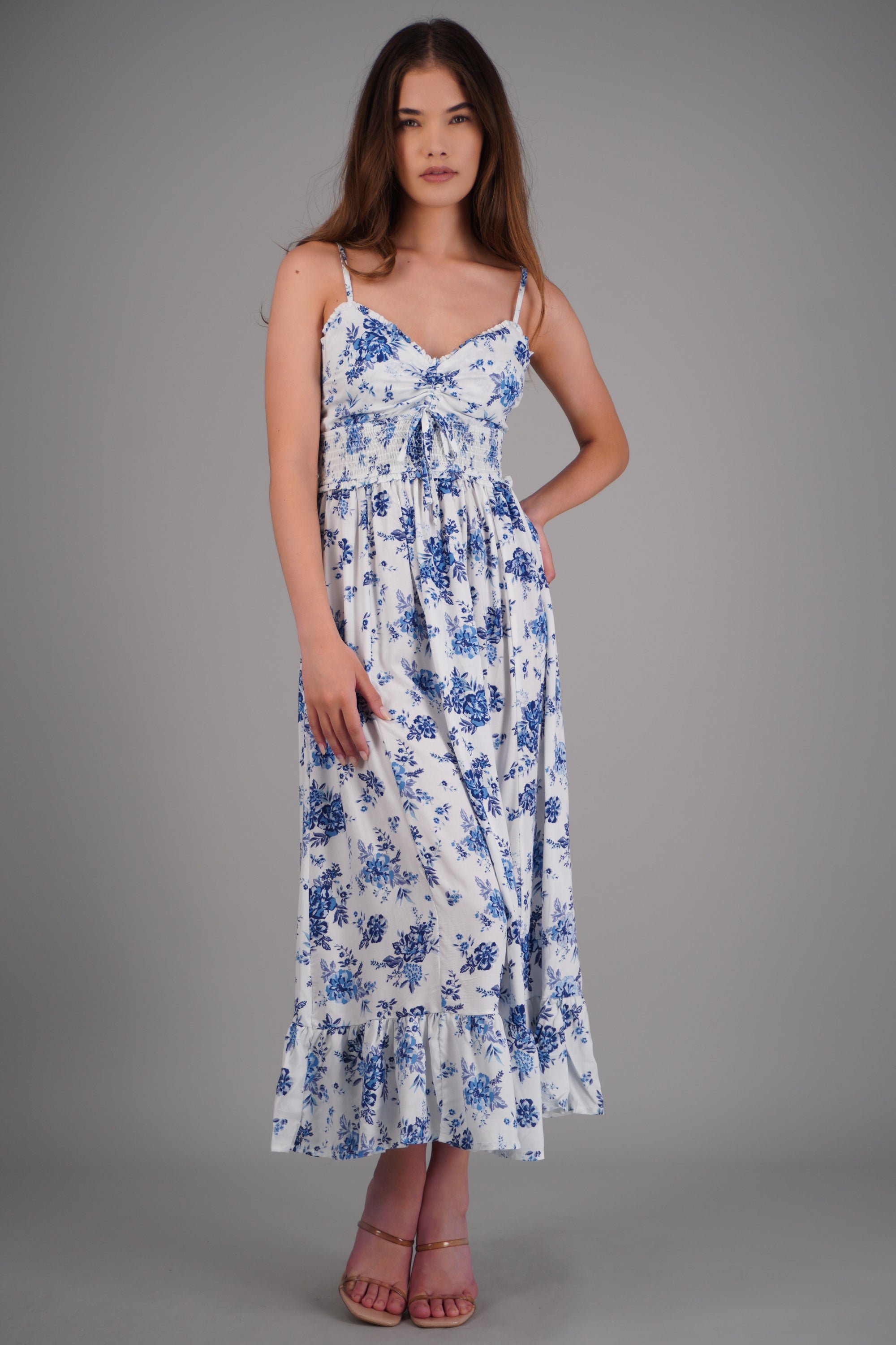 Vestido maxi estampado flores AZUL COMBO