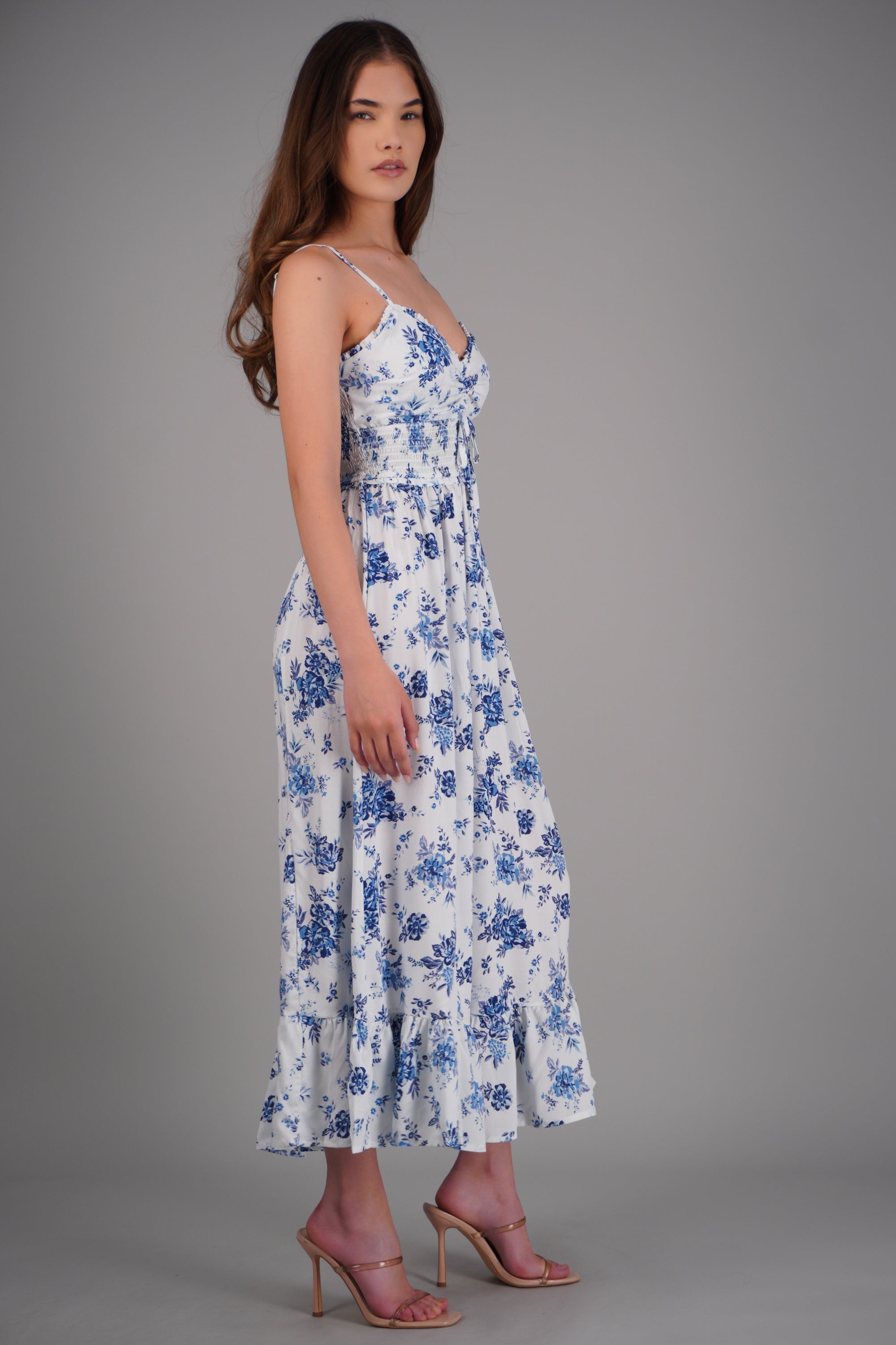 Vestido maxi estampado flores AZUL COMBO