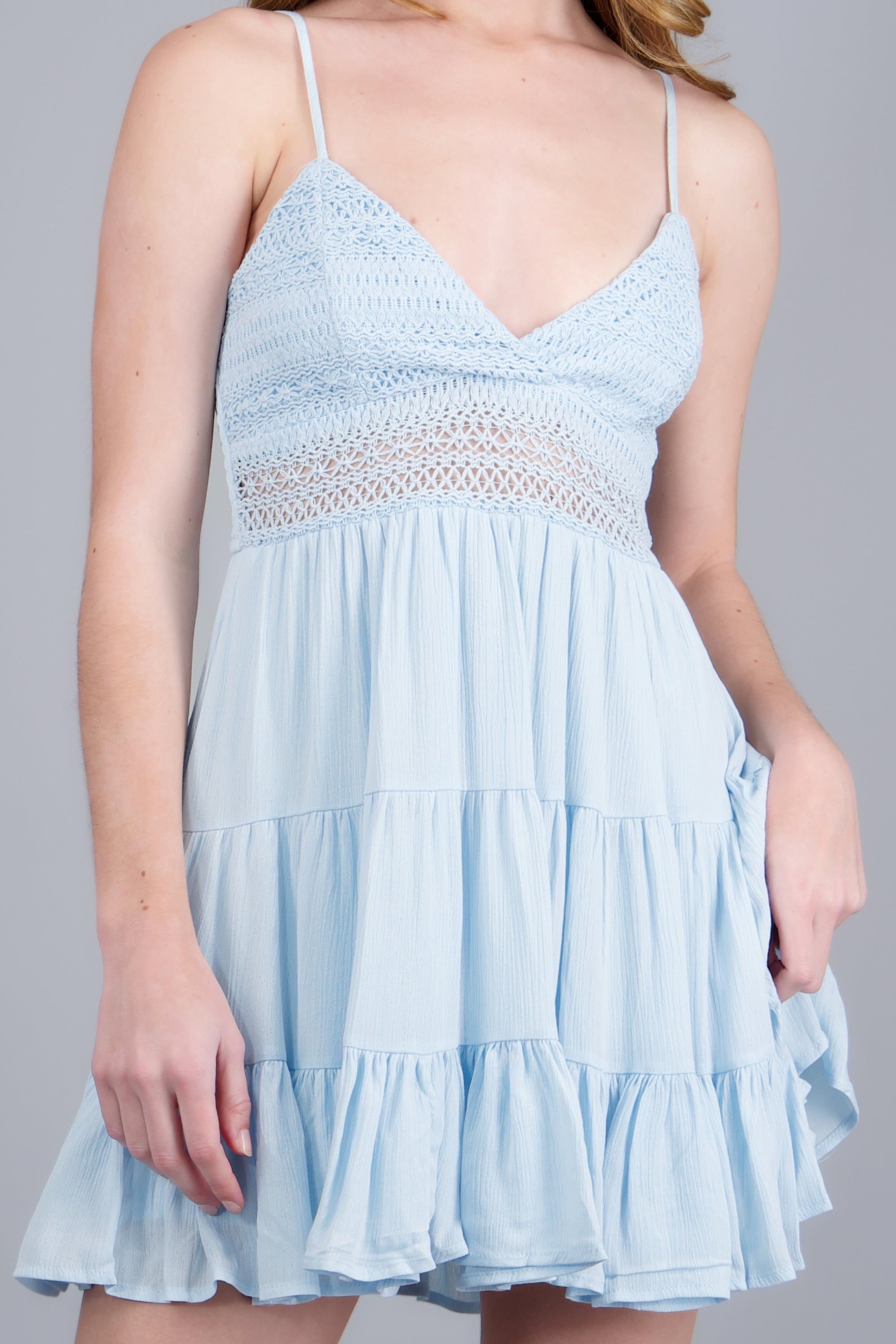 Vestido mini con crochet AZUL CIELO