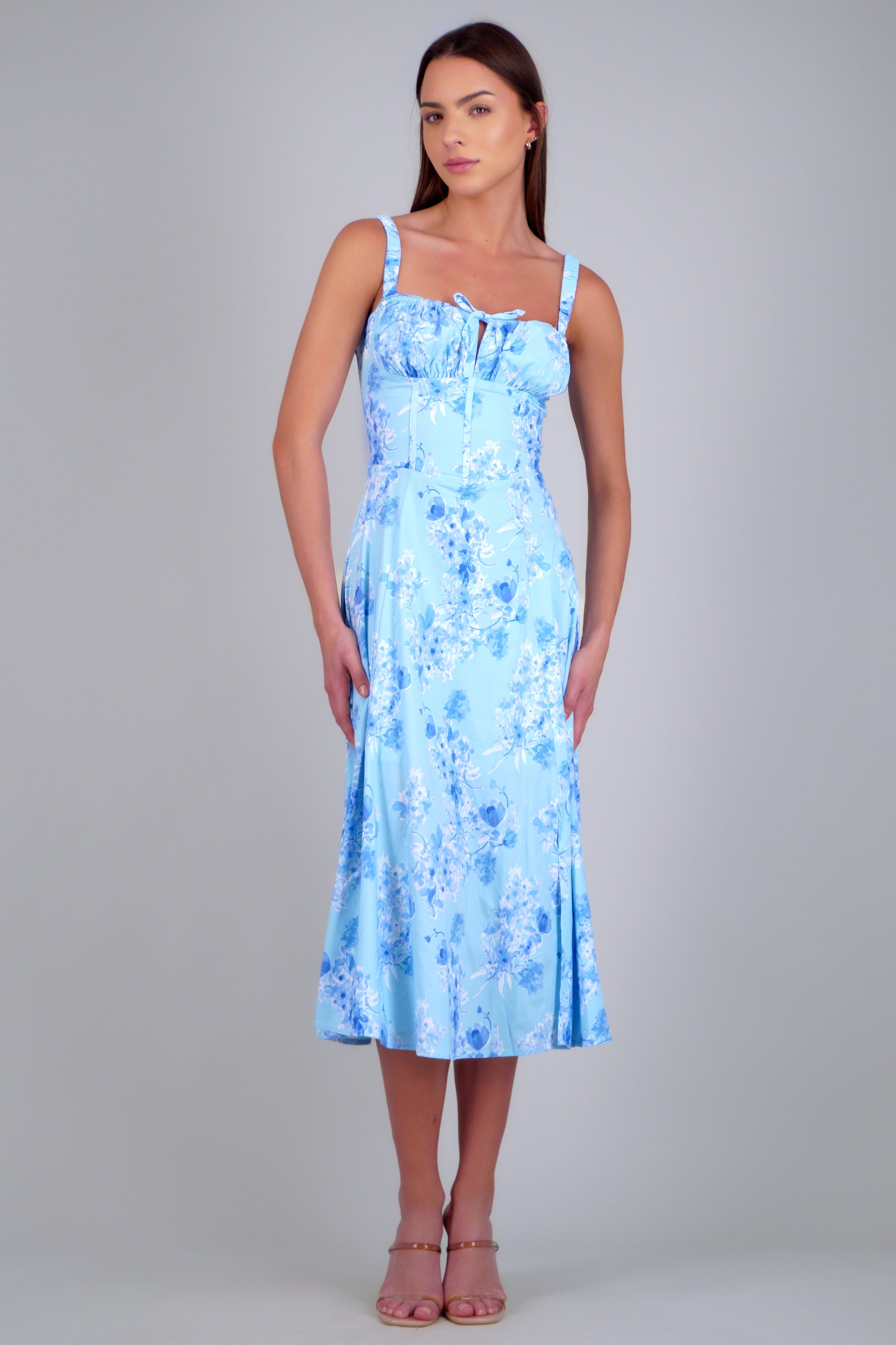 Vestido maxi estampado flores AZUL COMBO