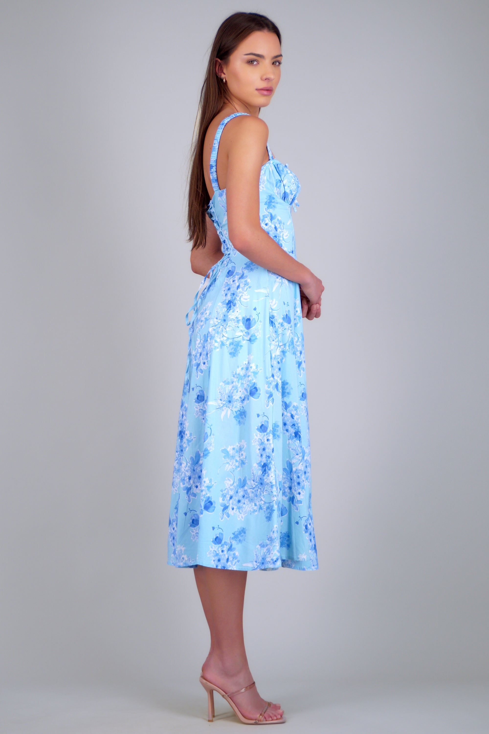 Vestido maxi estampado flores AZUL COMBO