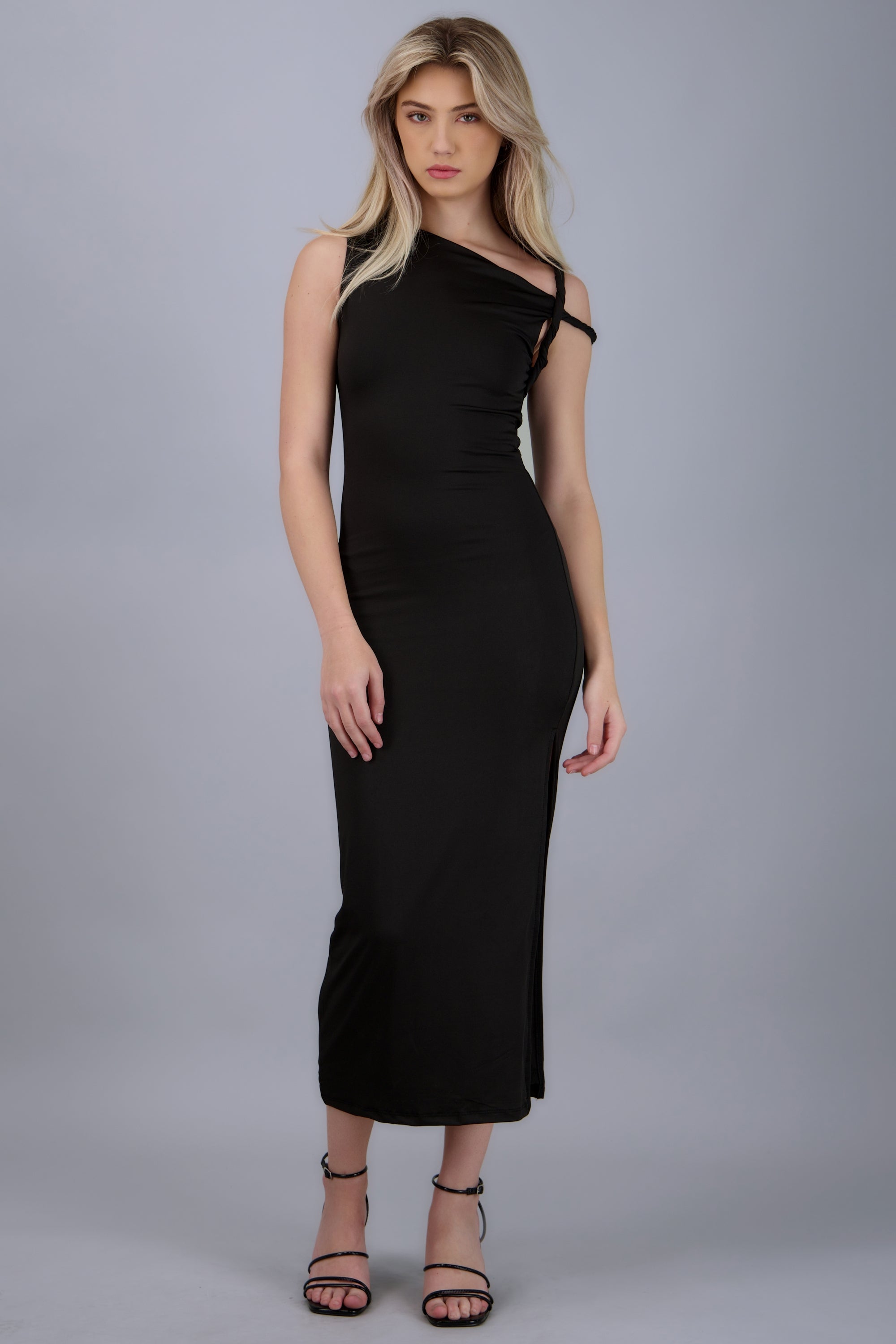 Vestido bodycon asimetrico NEGRO