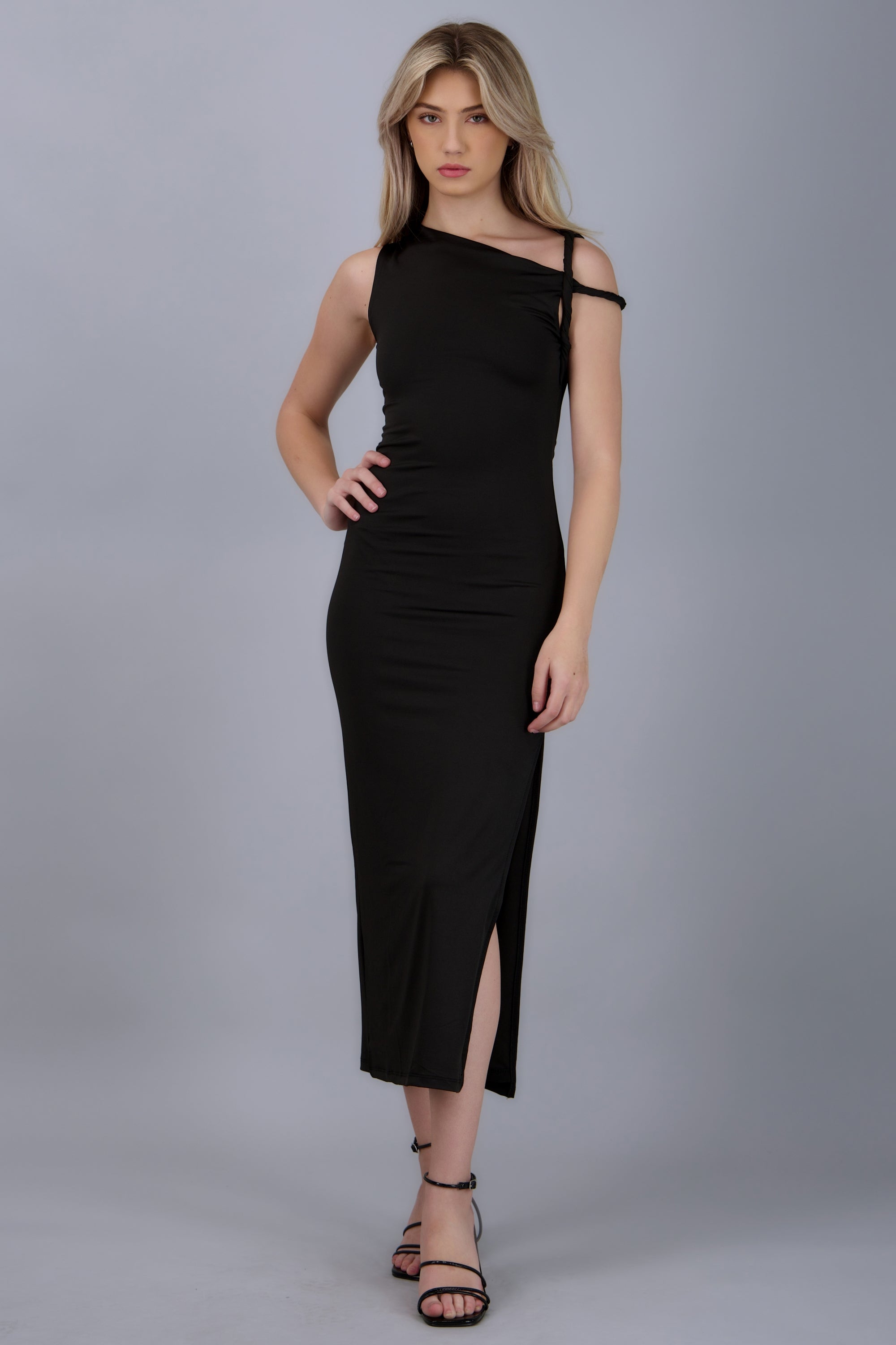 Vestido bodycon asimetrico NEGRO