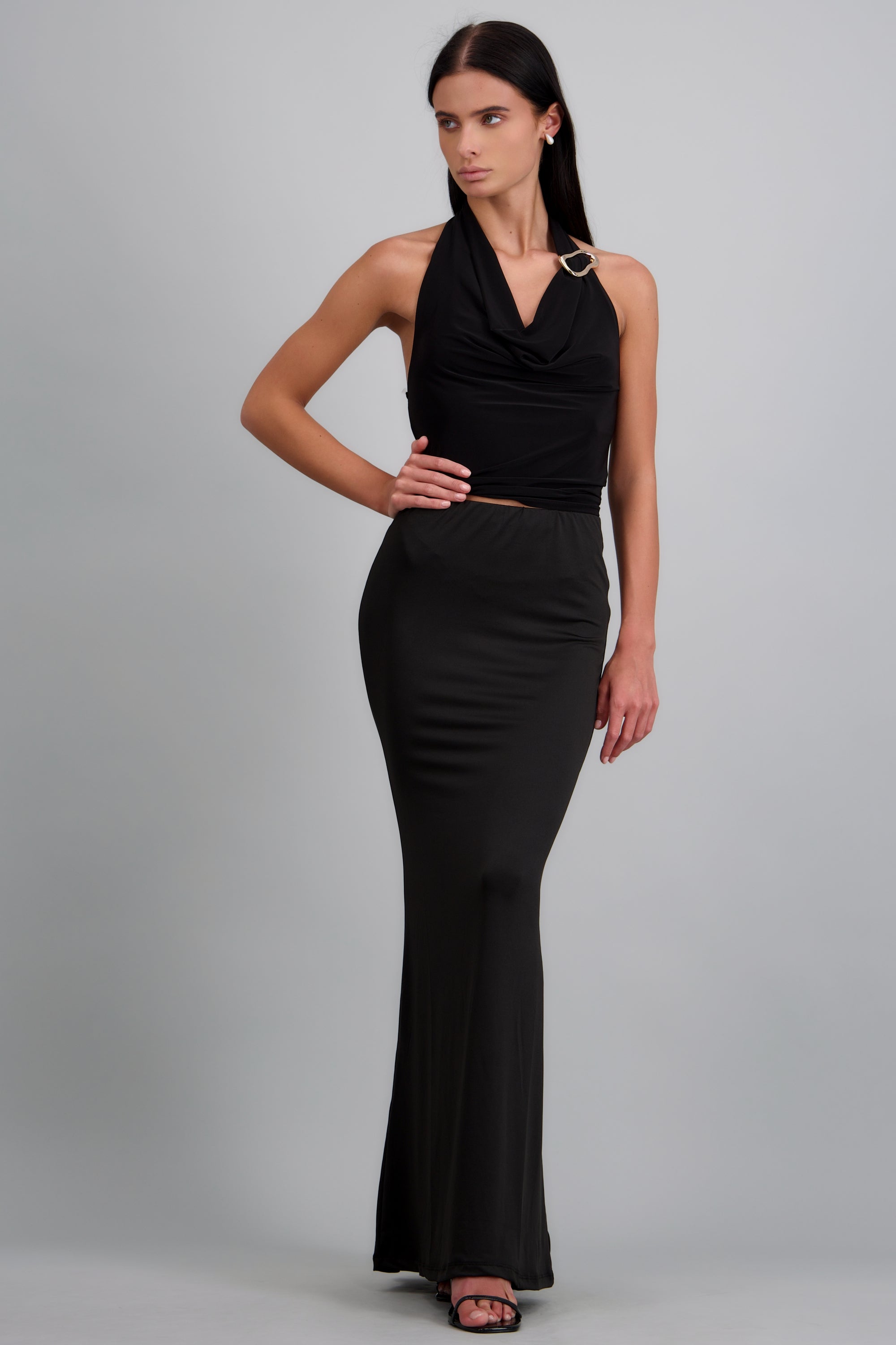 Falda maxi lisa NEGRO