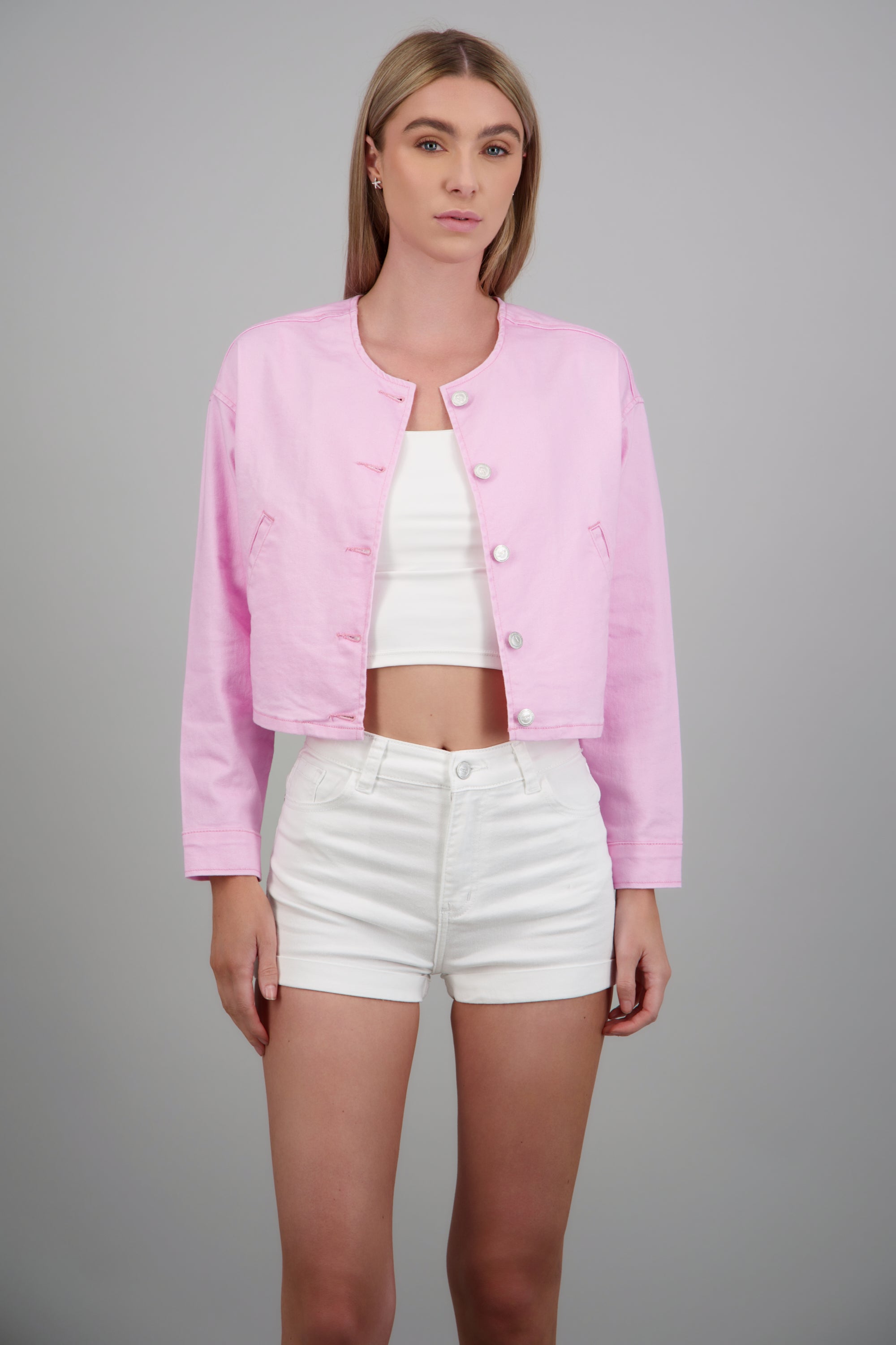 Chamarra denim bomber ROSA PASTEL