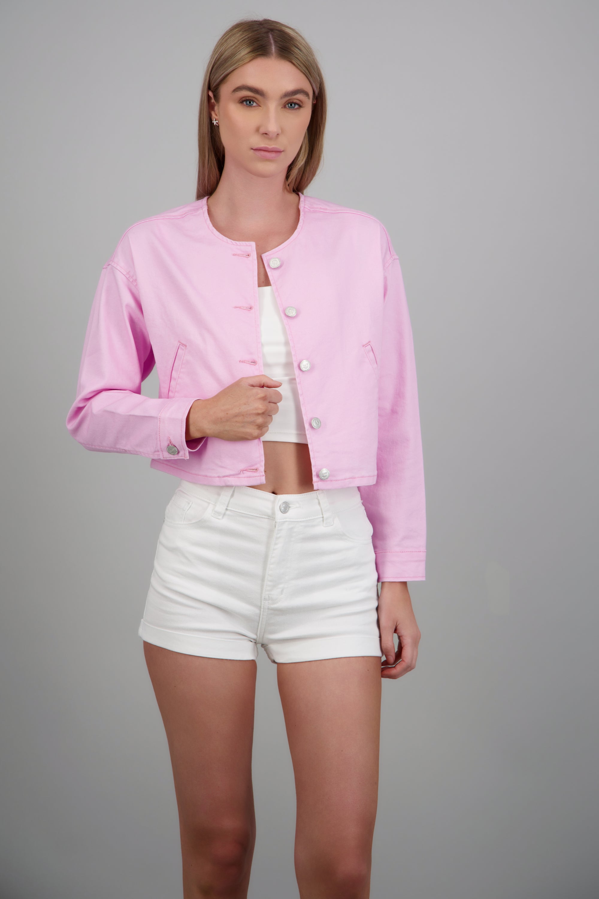 Chamarra denim bomber ROSA PASTEL
