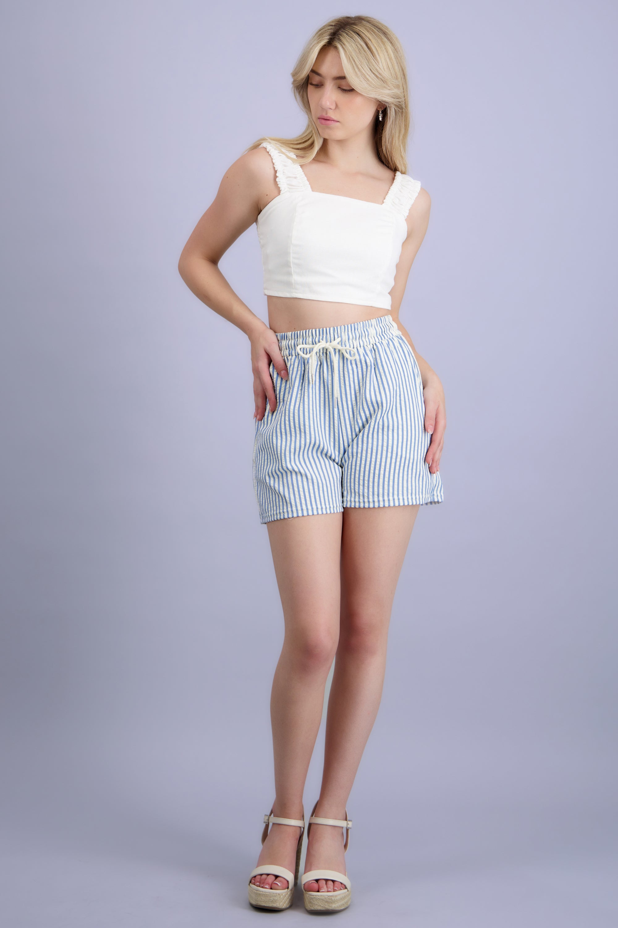 Short rayas texturas AZUL COMBO
