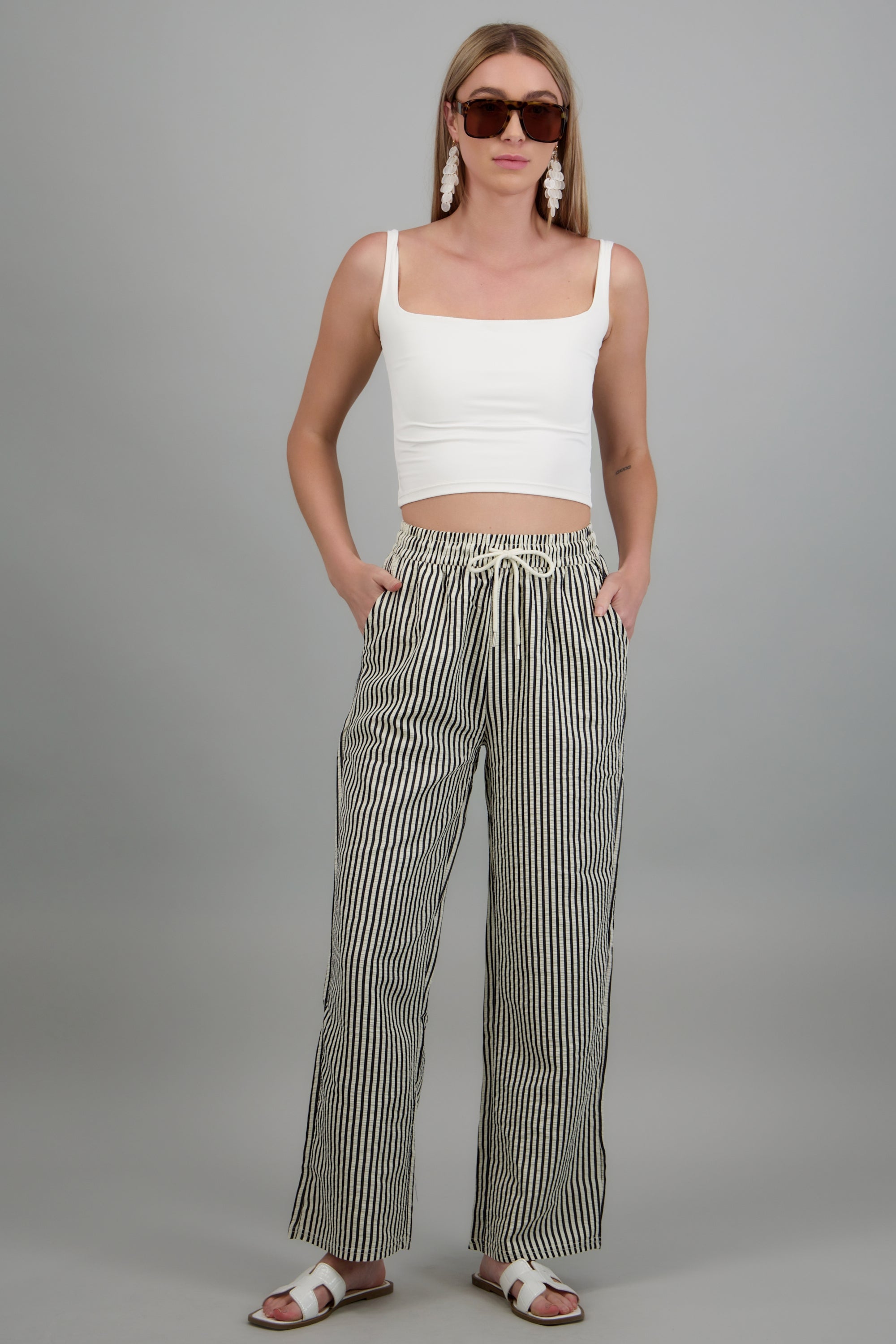 Pantalon rayas con jareta NEGRO COMBO