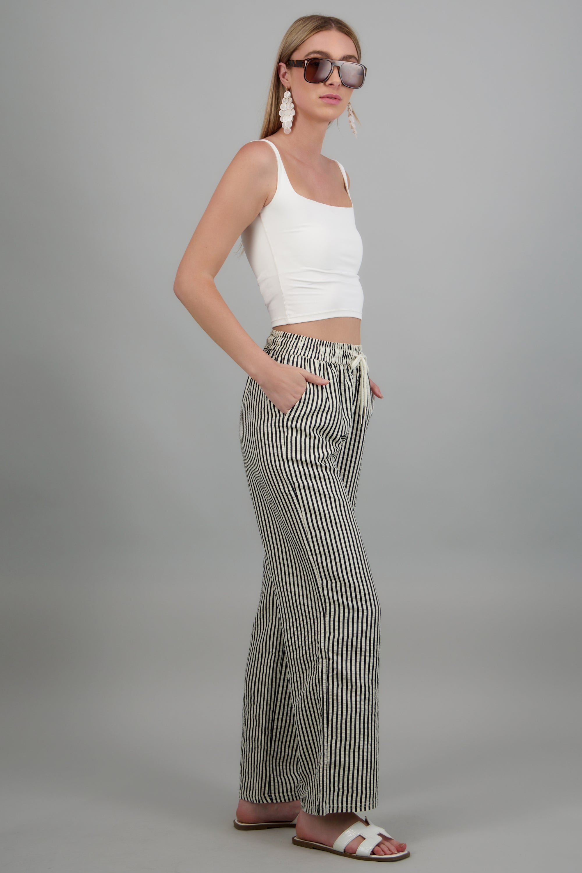 Pantalon rayas con jareta NEGRO COMBO