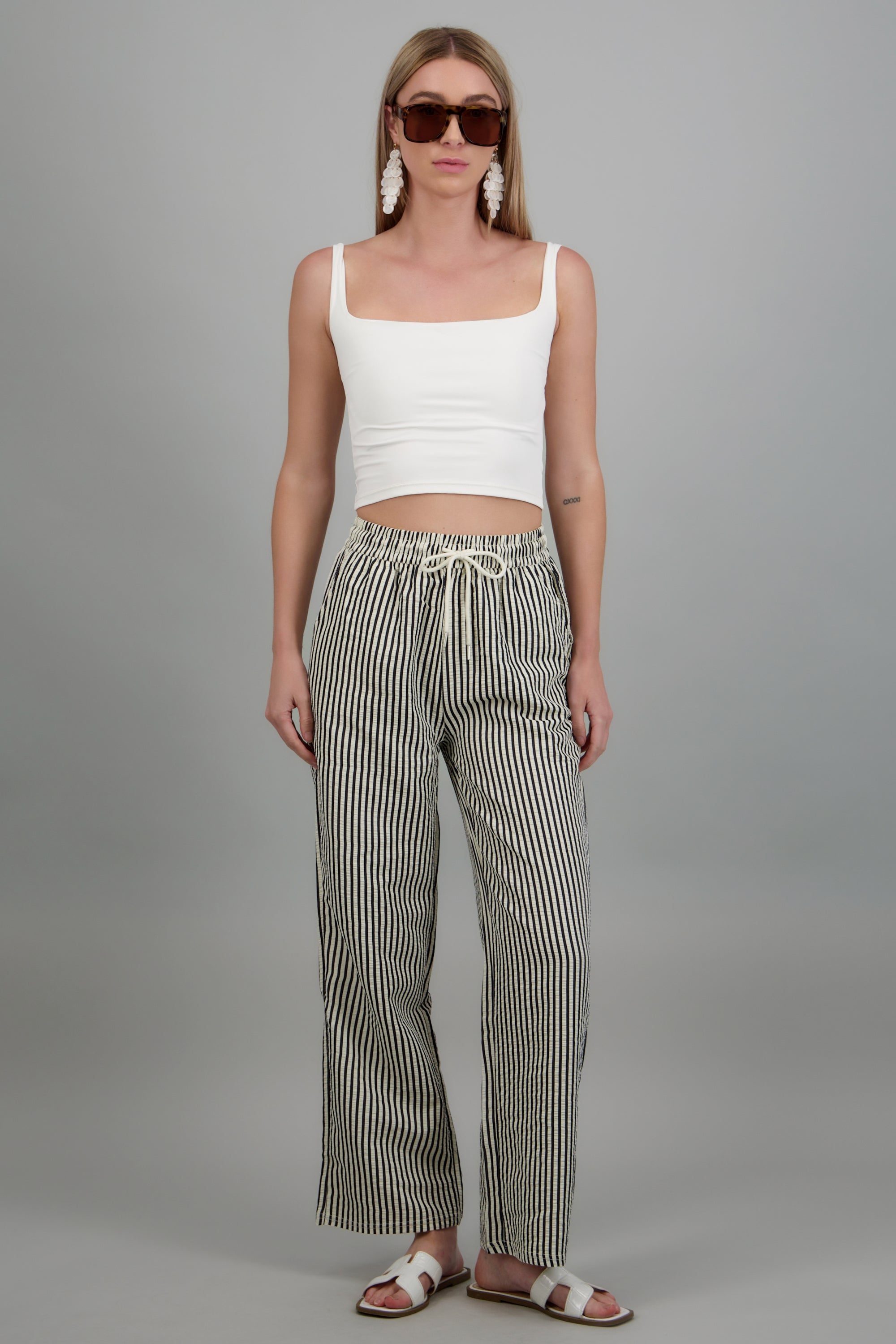 Pantalon rayas con jareta NEGRO COMBO