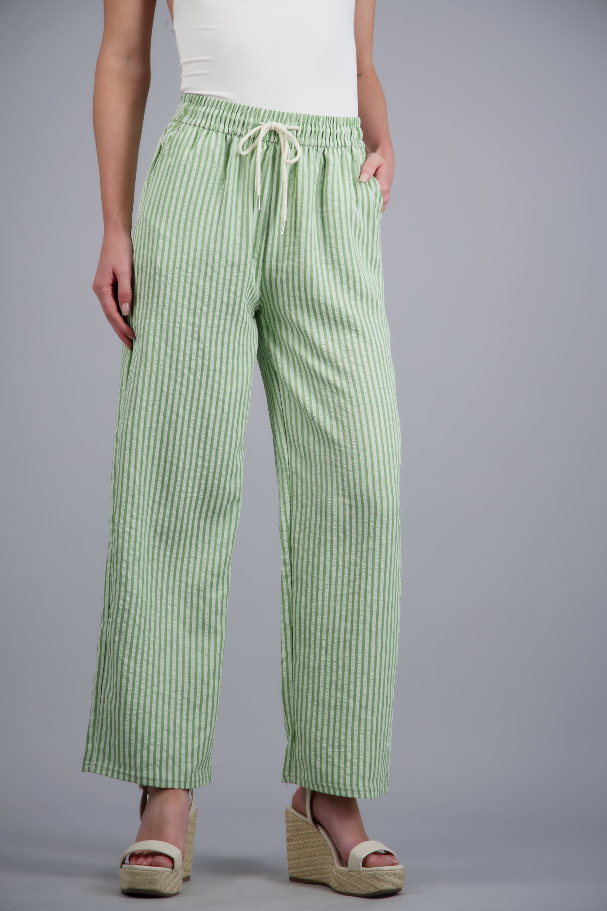 Pantalon rayas con jareta VERDE COMBO