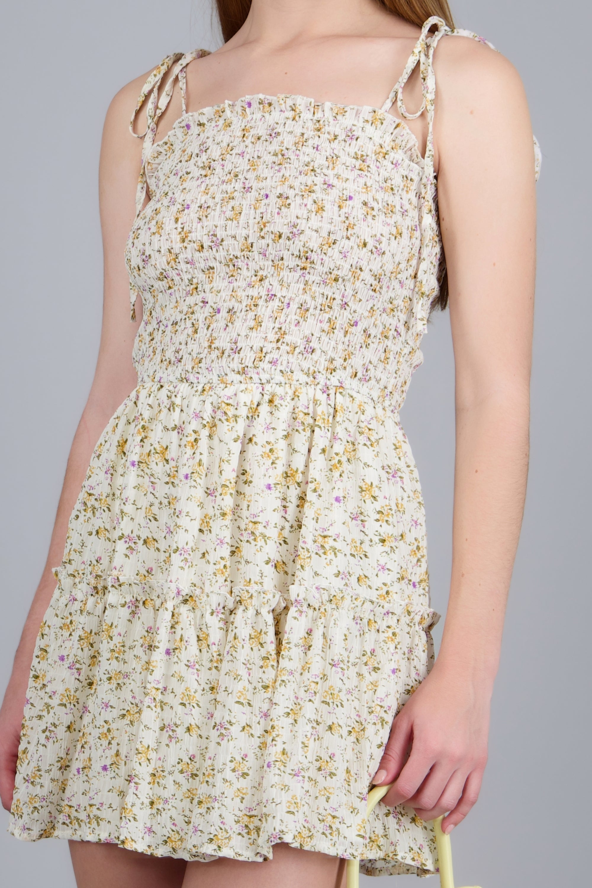 Vestido mini smock flores AMARILLO COMBO