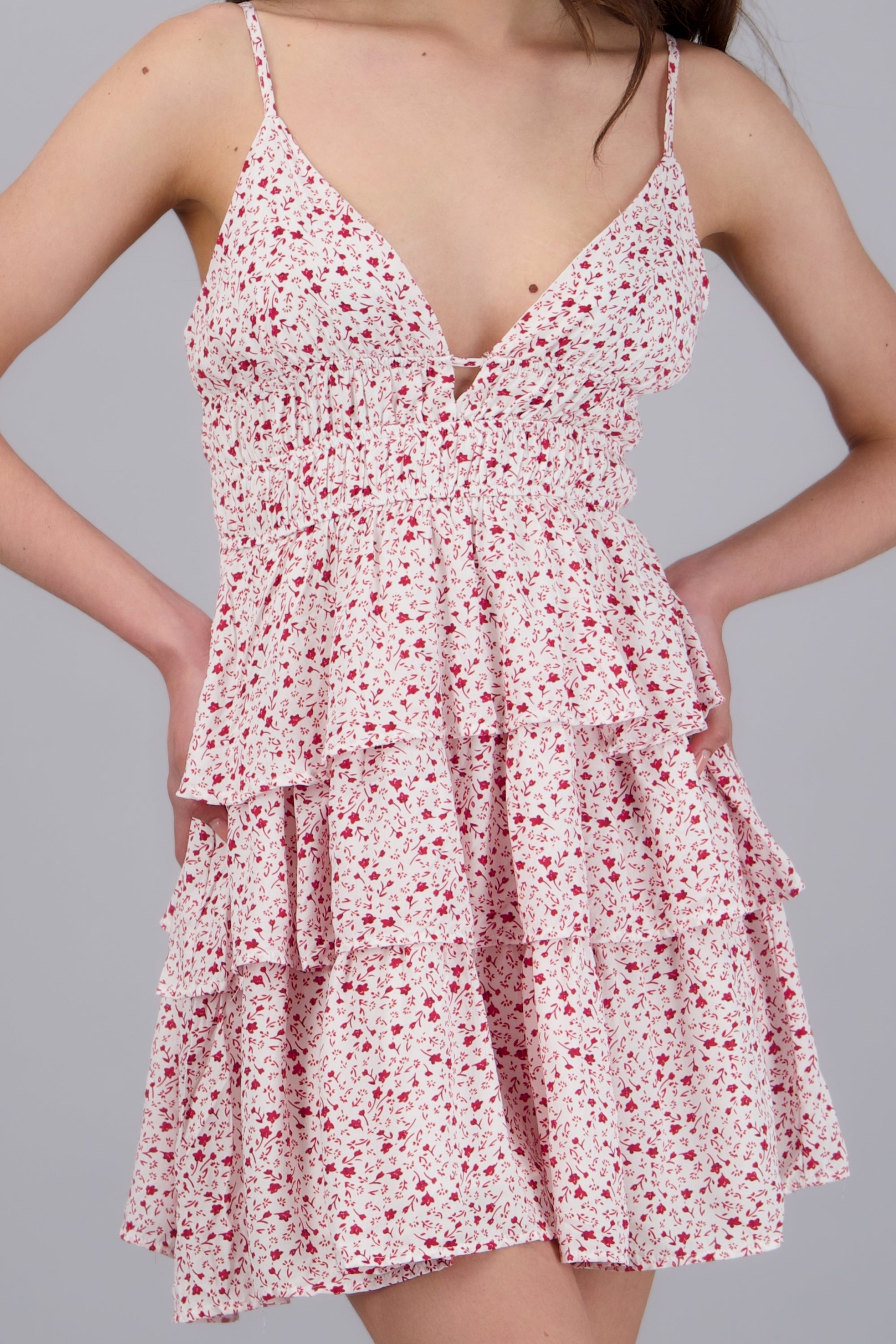 Vestido mini olanes detalle flores ROSA COMBO