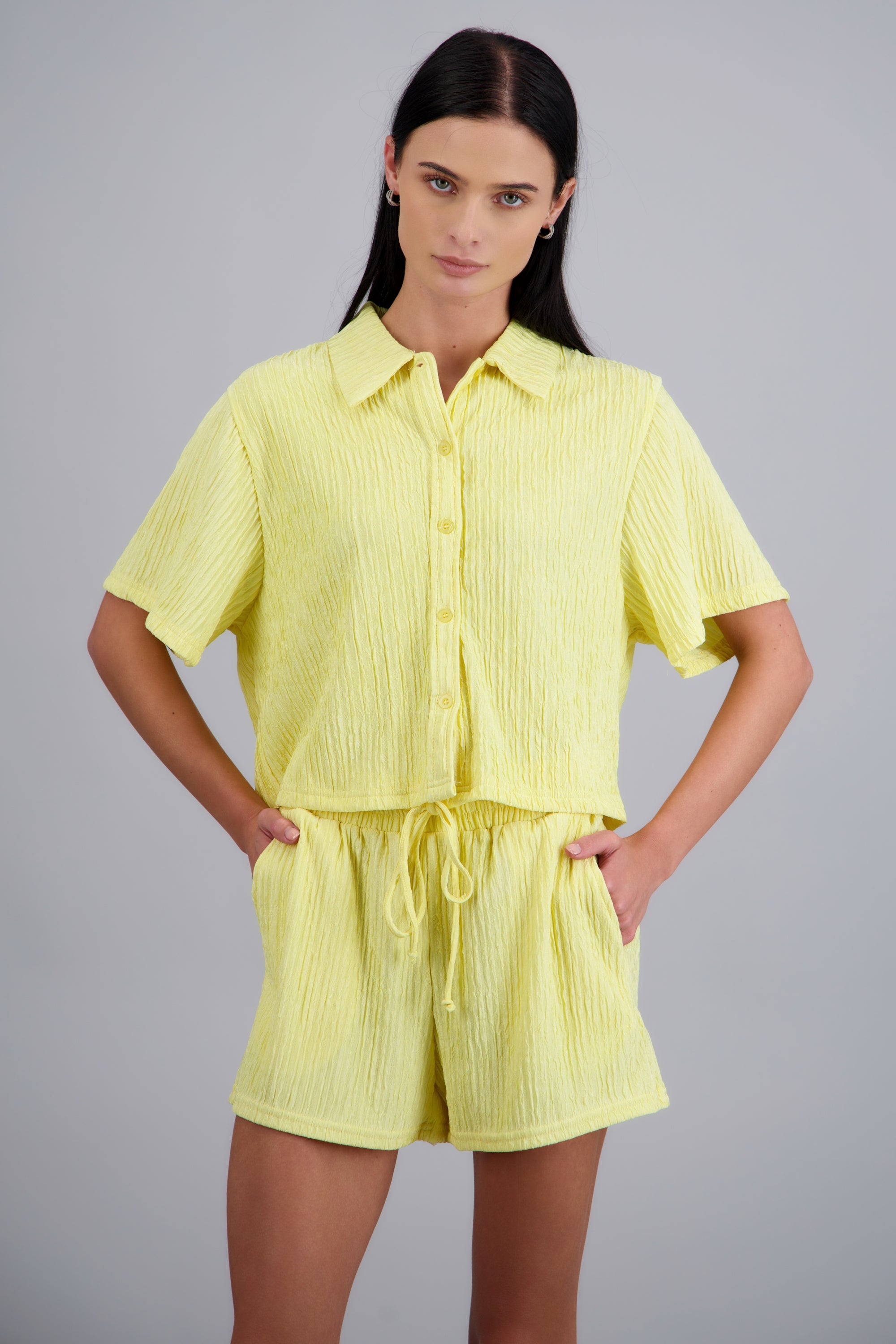 Camisa manga corta textura AMARILLO