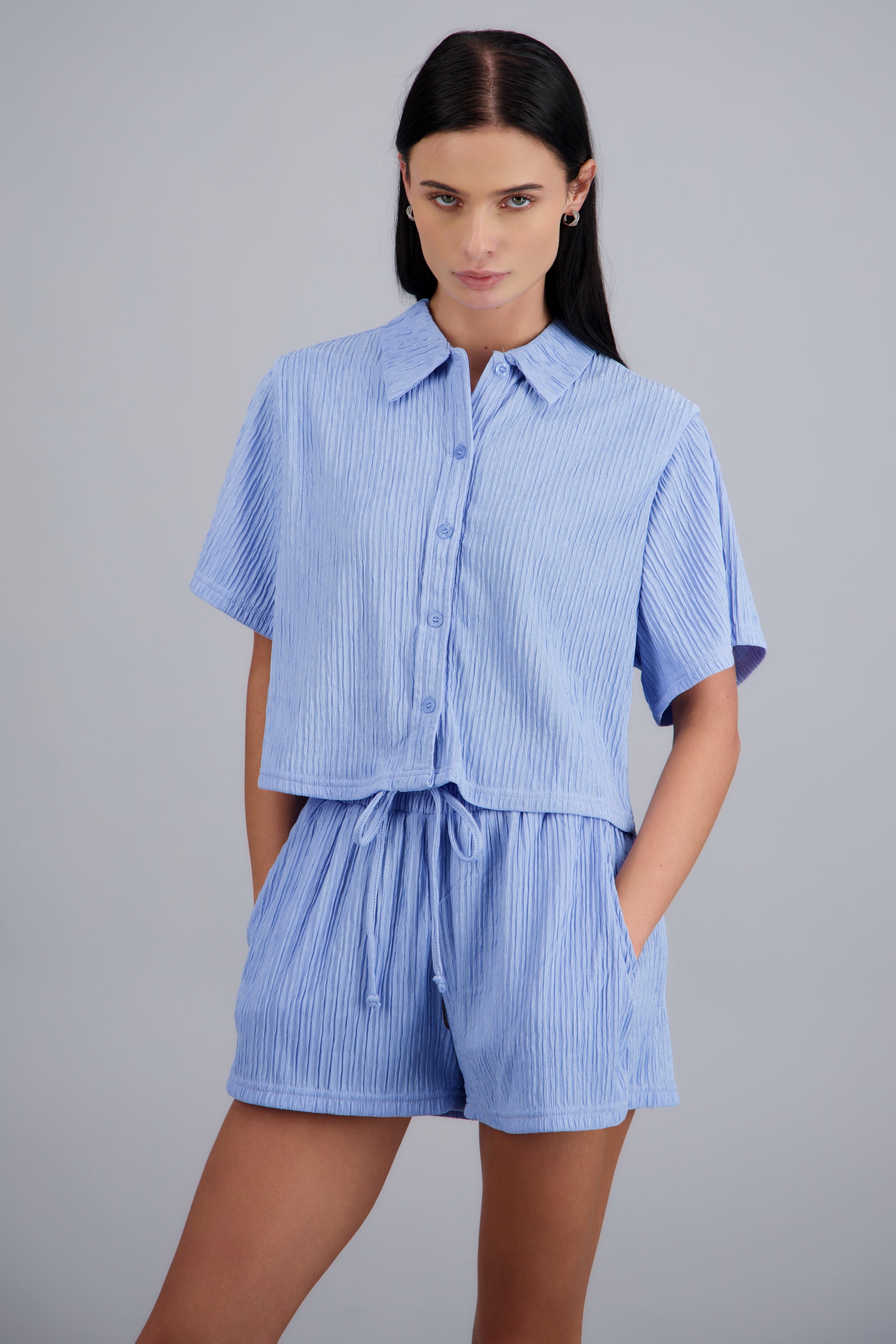 Camisa manga corta textura AZUL CIELO