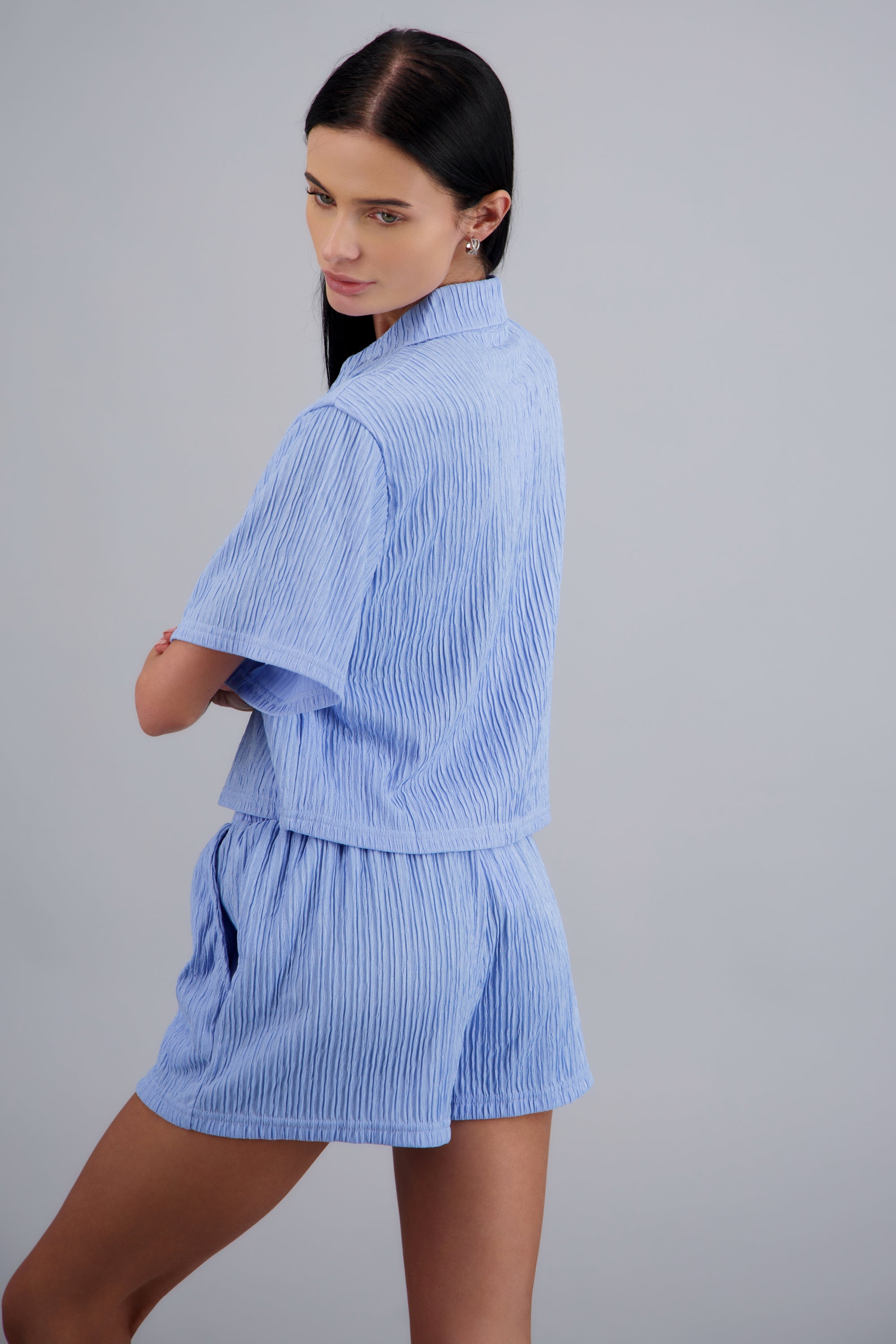 Camisa manga corta textura AZUL CIELO