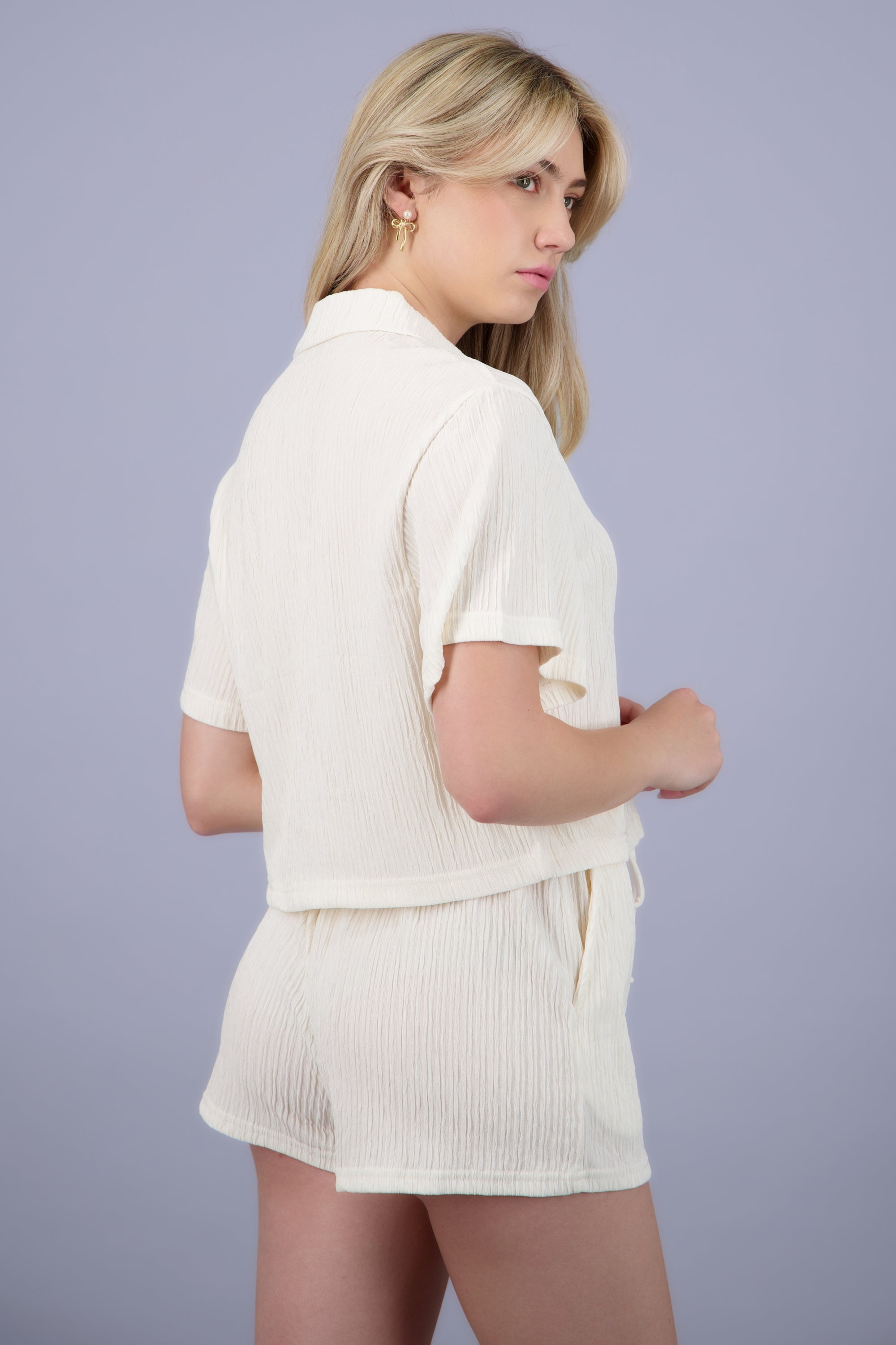 Camisa manga corta textura CREMA