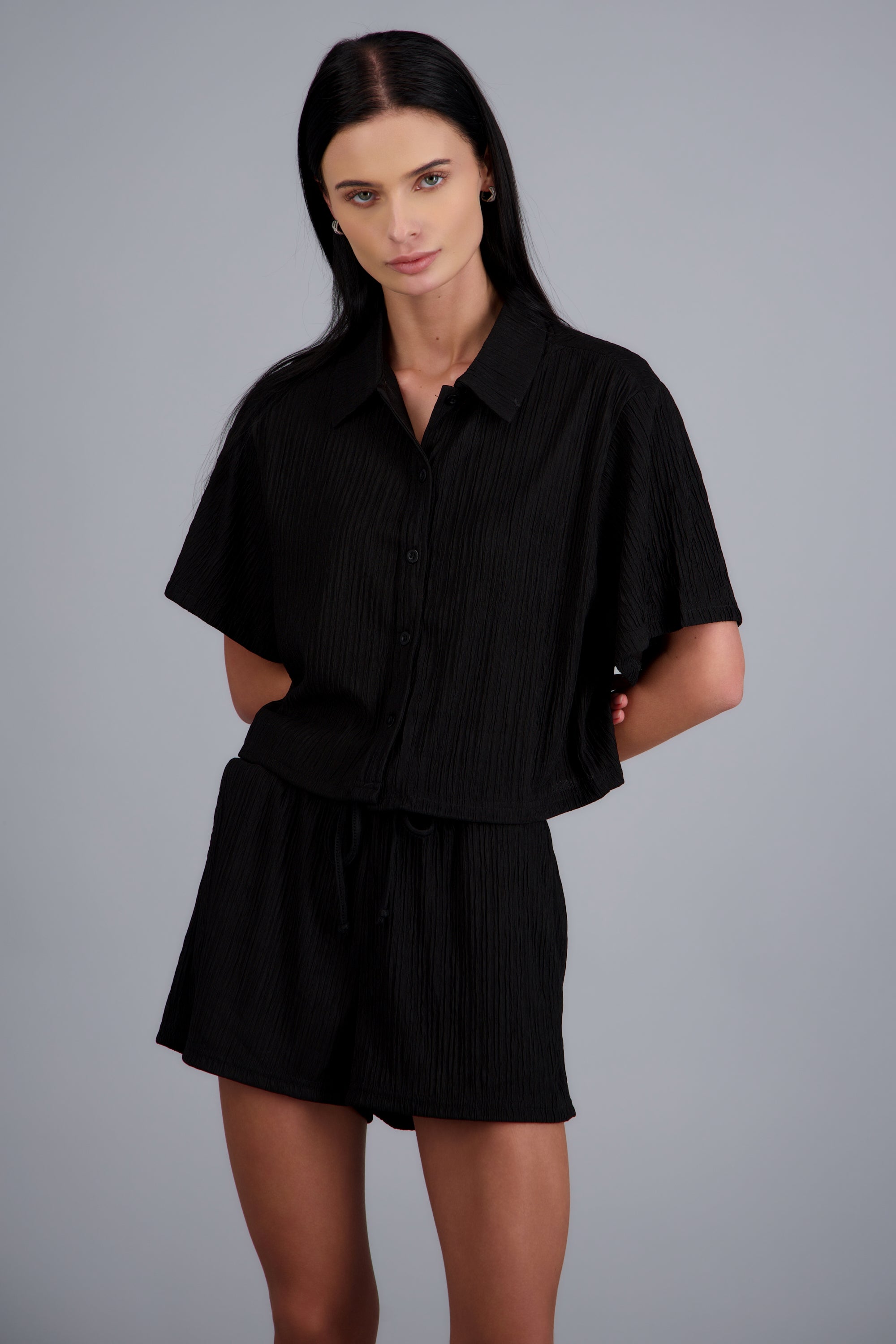 Camisa manga corta textura NEGRO