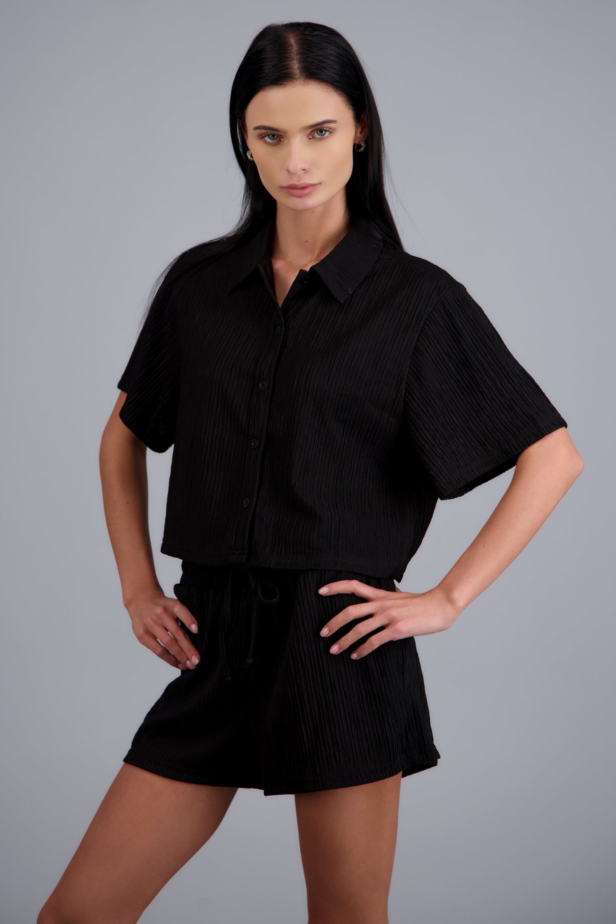 Camisa manga corta textura NEGRO