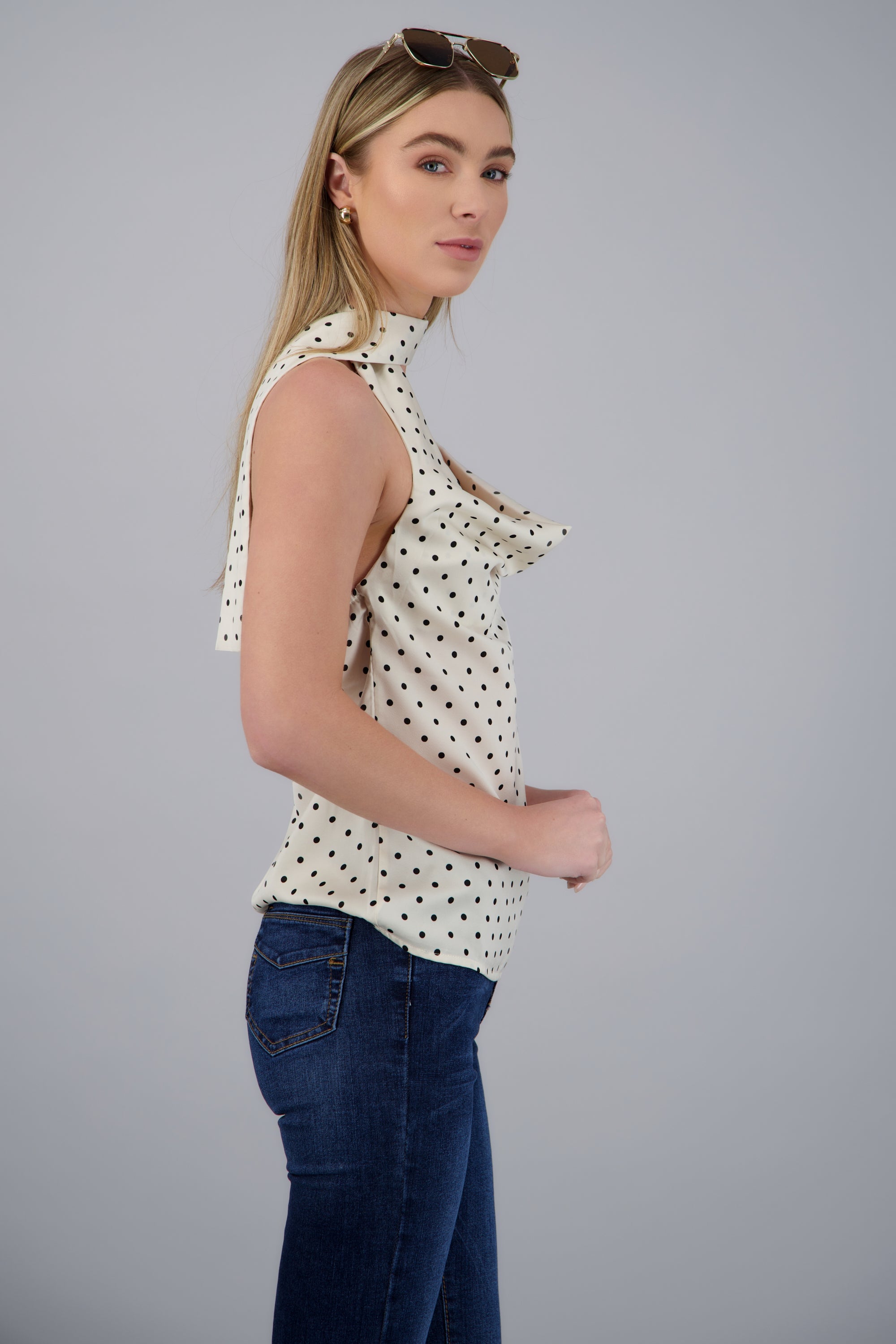 Top satinado polkas HUESO COMBO