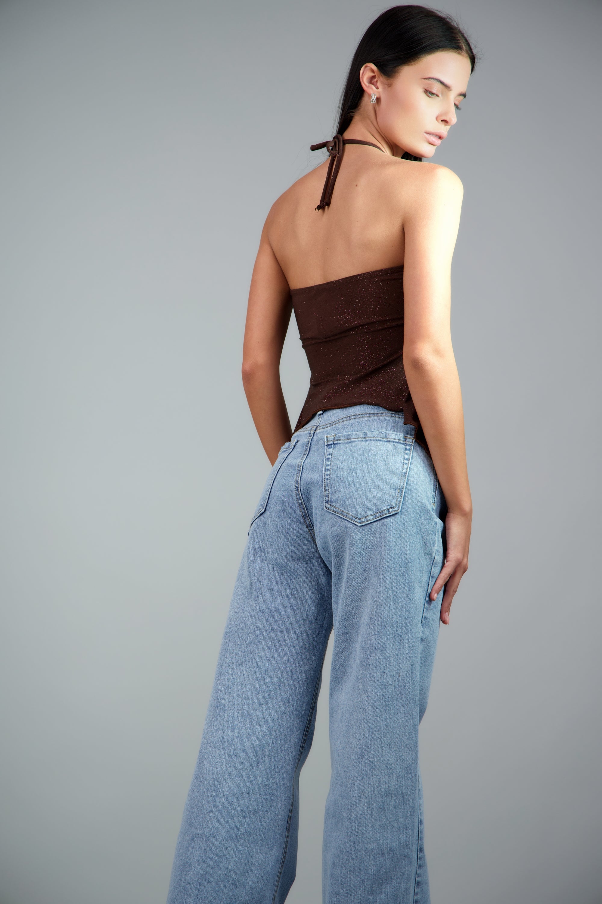 Top abertura brillos CHOCOLATE