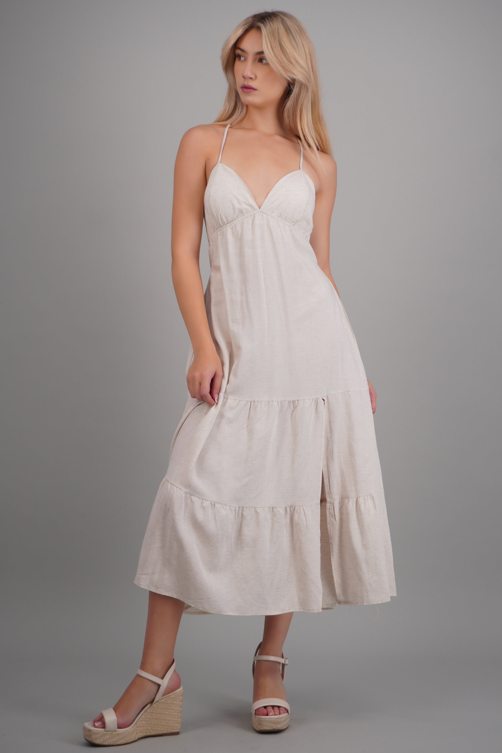 Vestido maxi tirantes HUESO