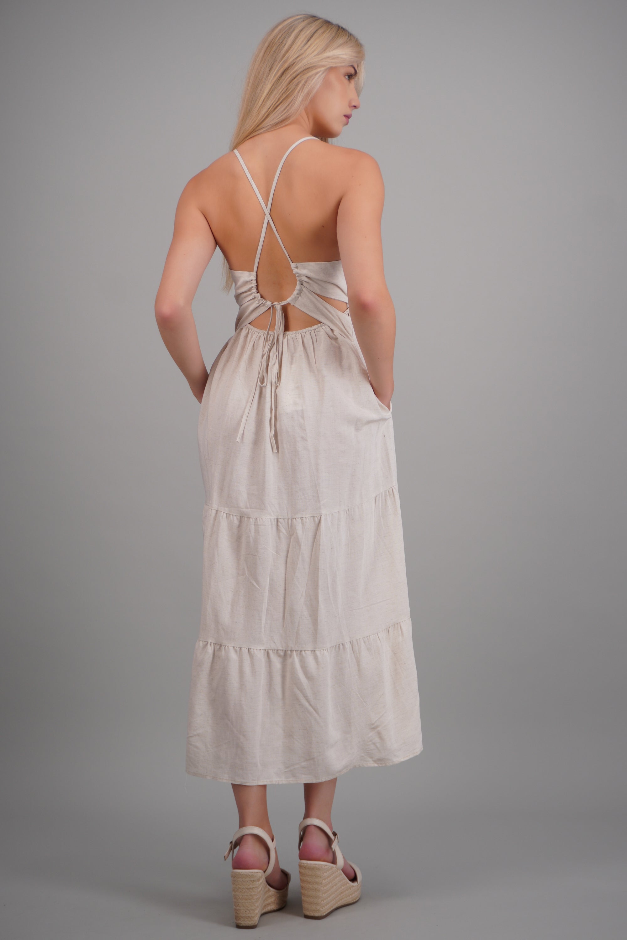 Vestido maxi tirantes HUESO