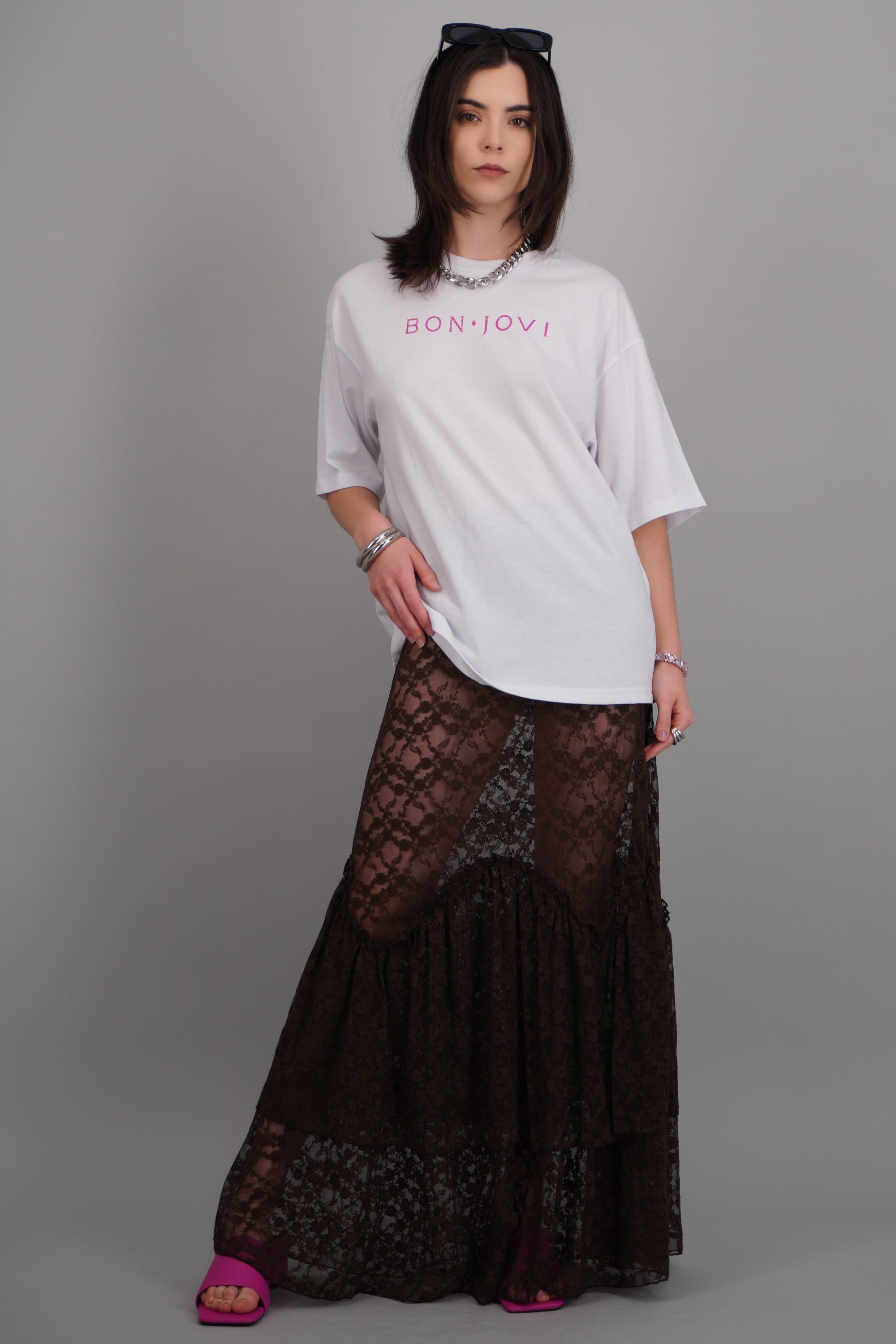 Falda maxi encaje detalle olan CHOCOLATE