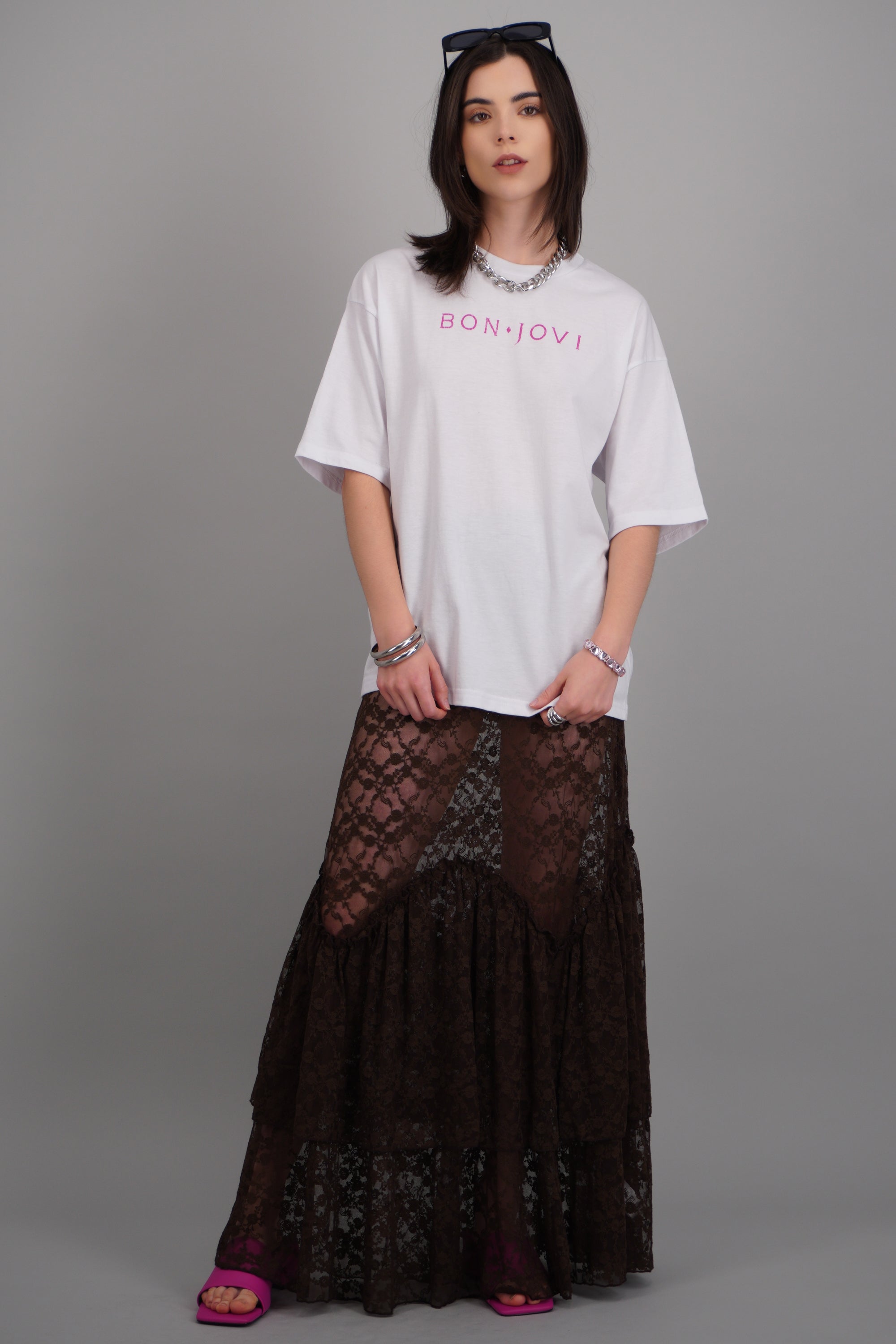 Falda maxi encaje detalle olan CHOCOLATE