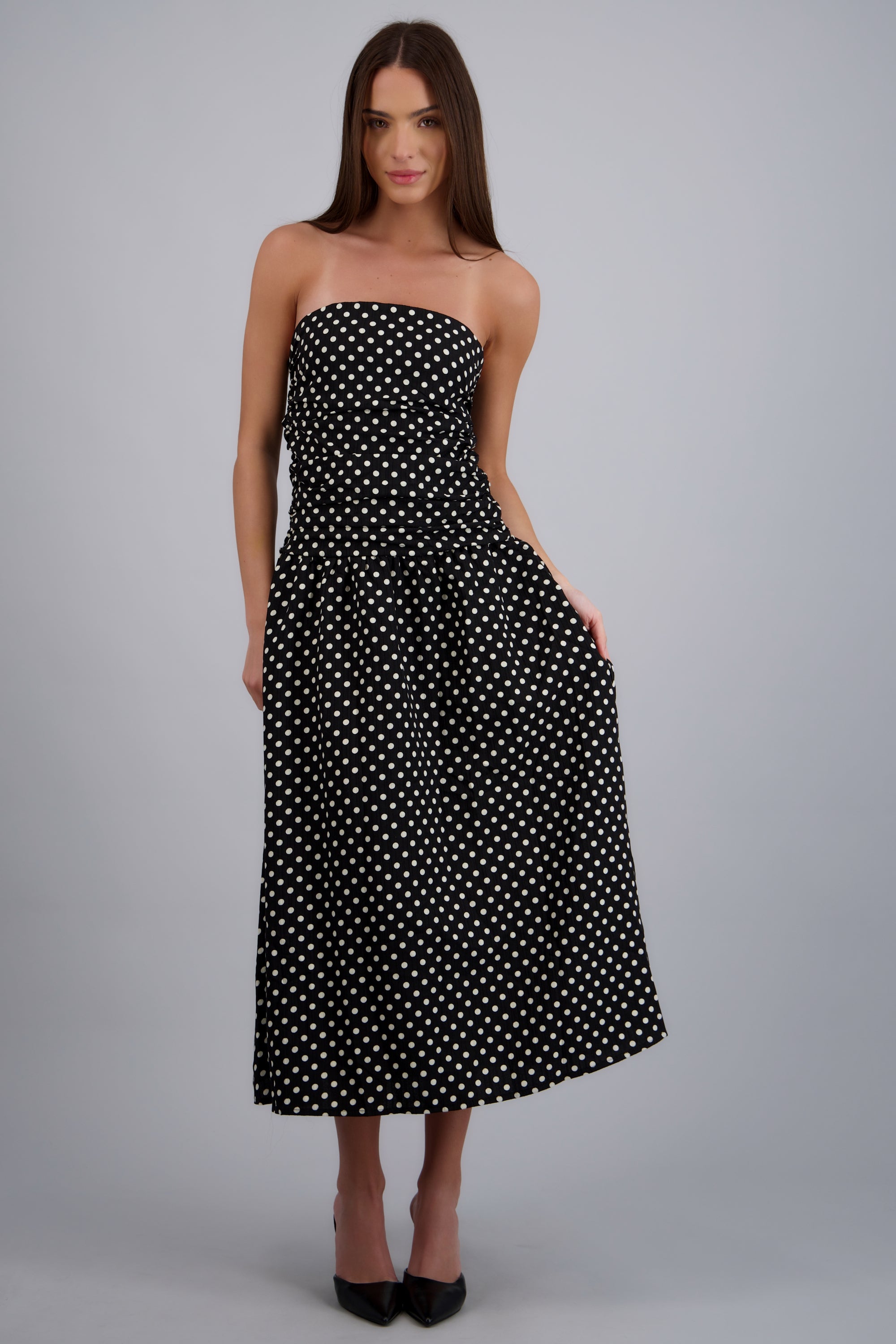 Vestido strapless lunares NEGRO