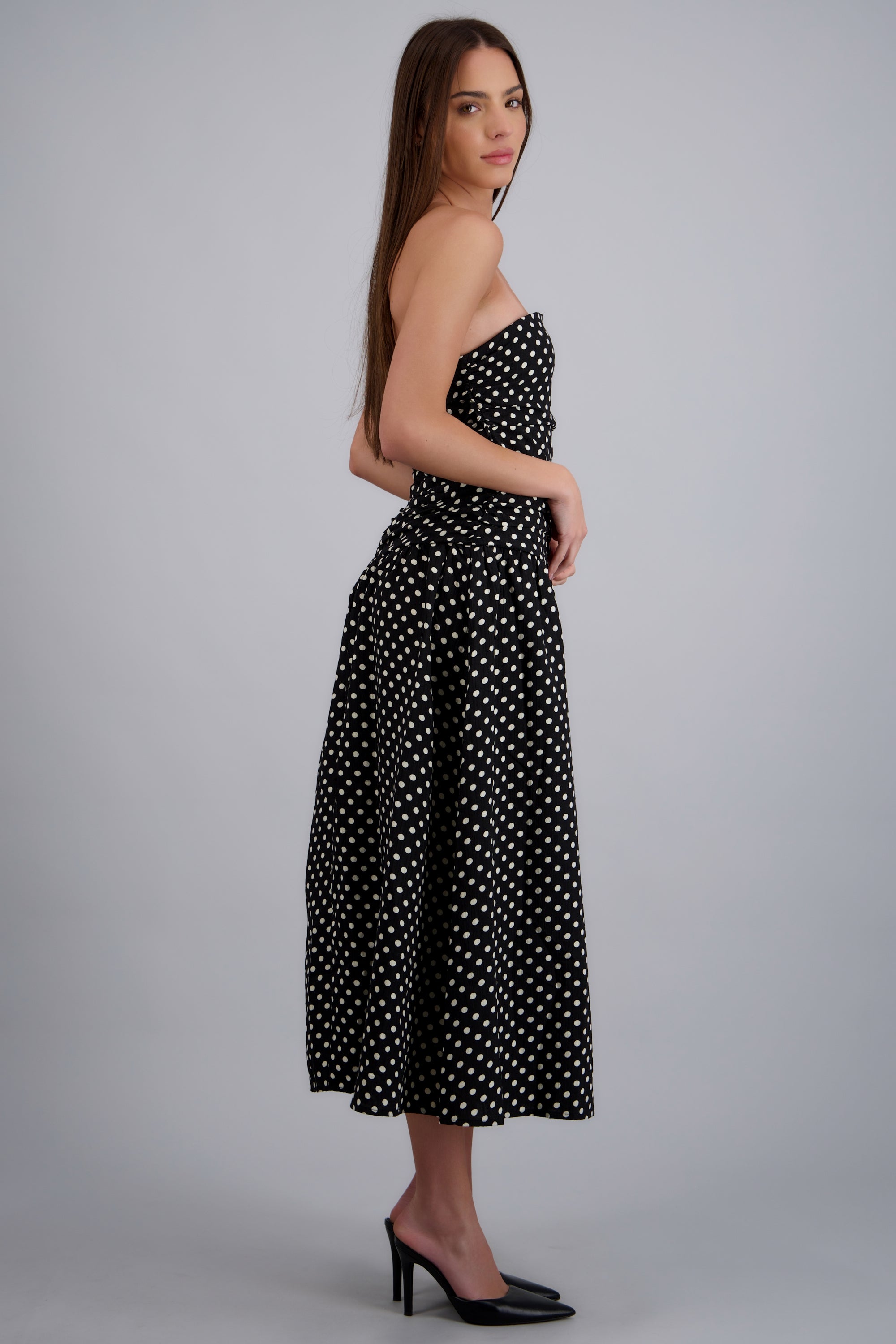 Vestido strapless lunares NEGRO