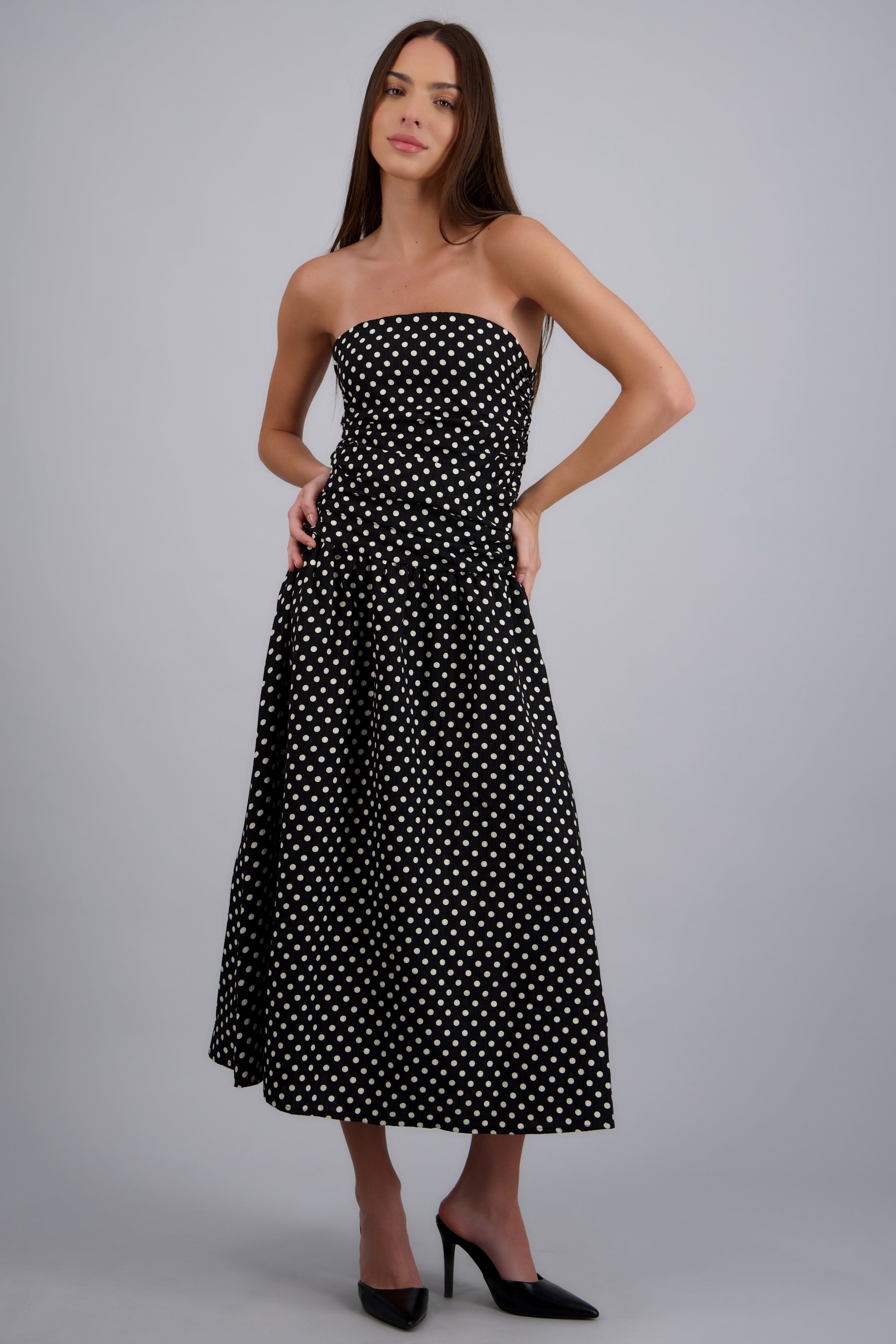 Vestido strapless lunares NEGRO