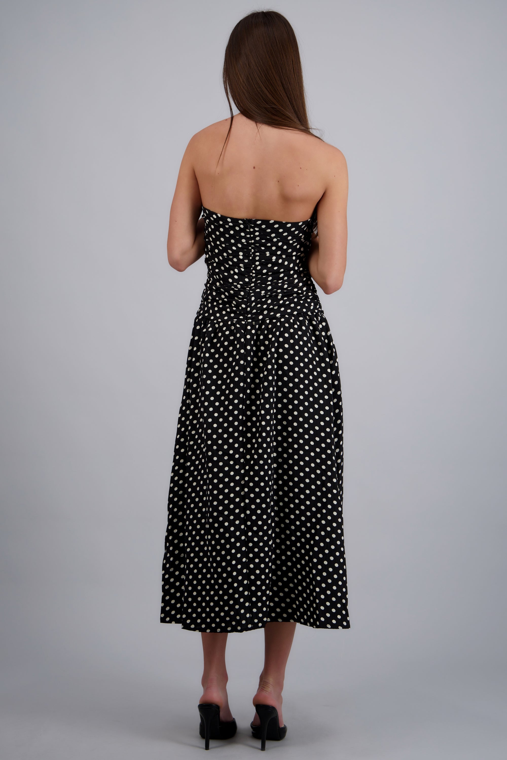 Vestido strapless lunares NEGRO