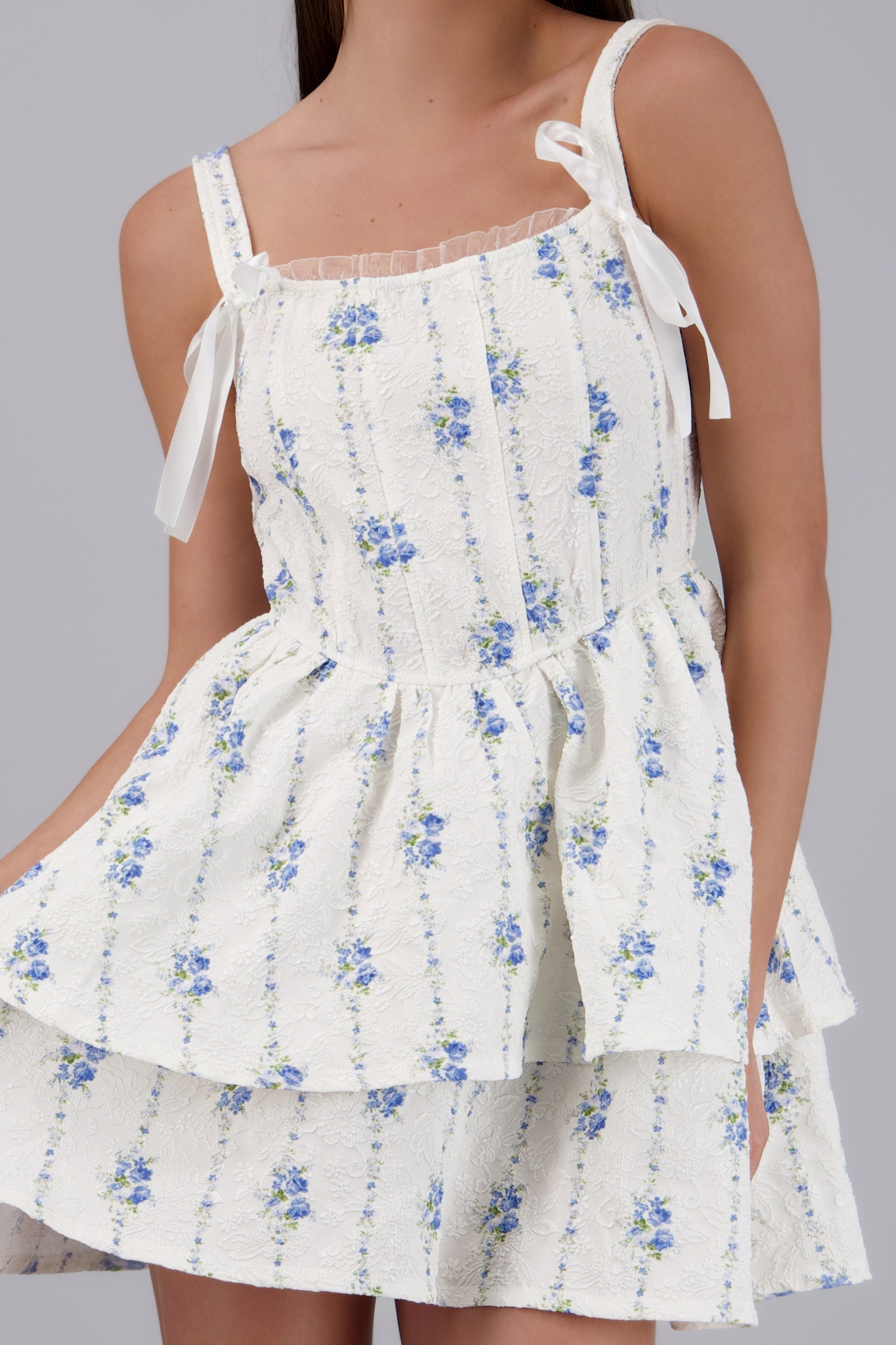 Vestido mini estampado flores AZUL COMBO