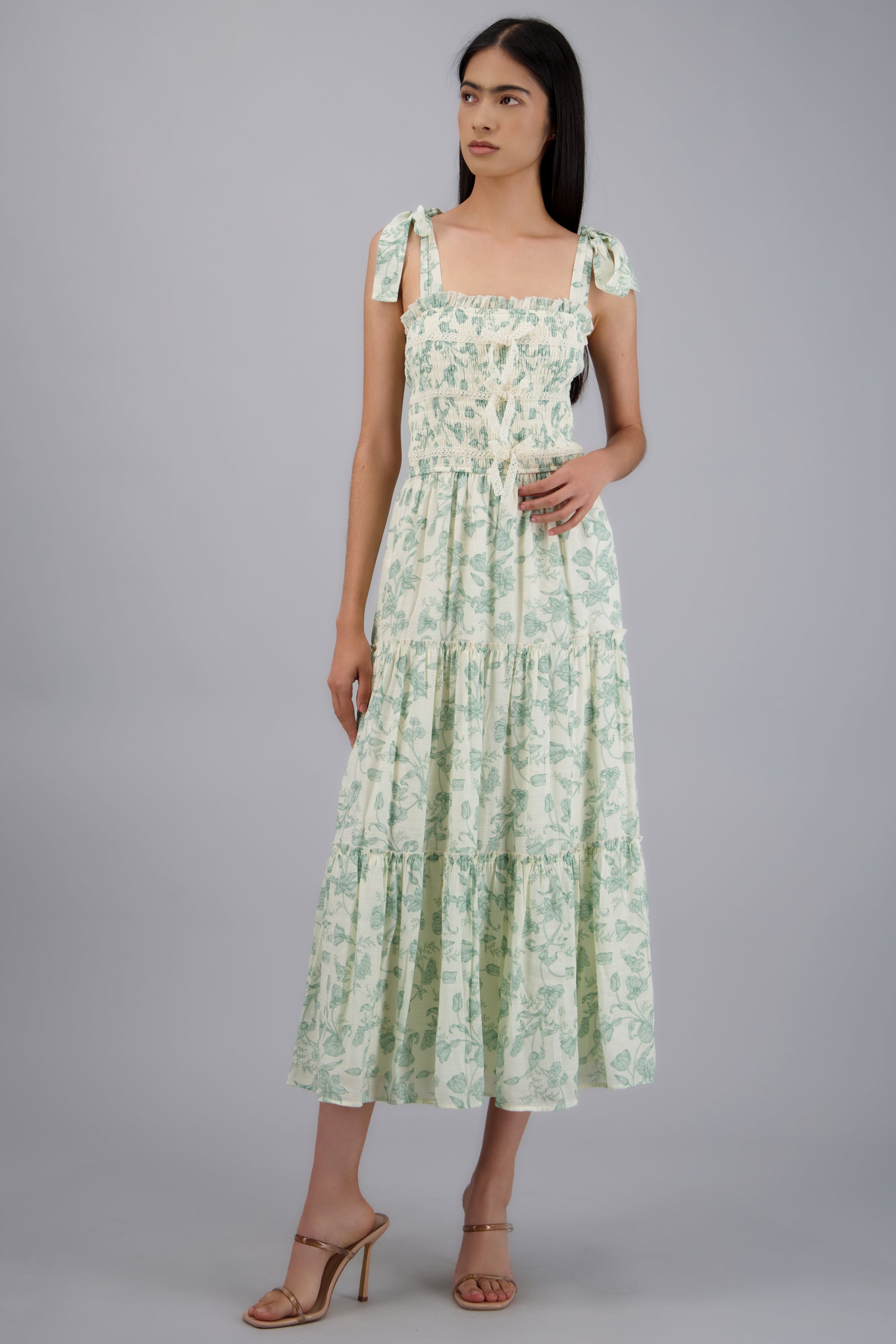 Vestido detalle moños estampado flores SAGE