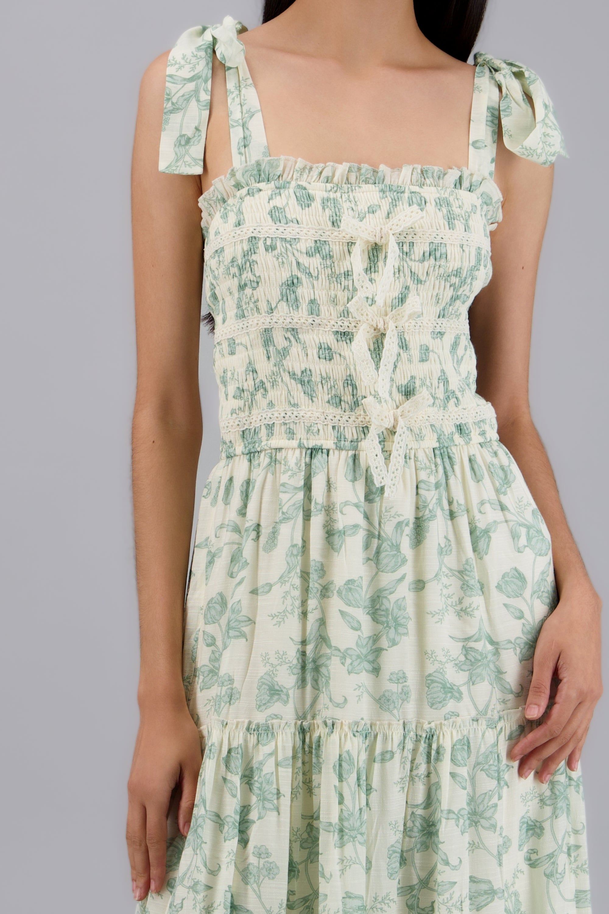 Vestido detalle moños estampado flores SAGE