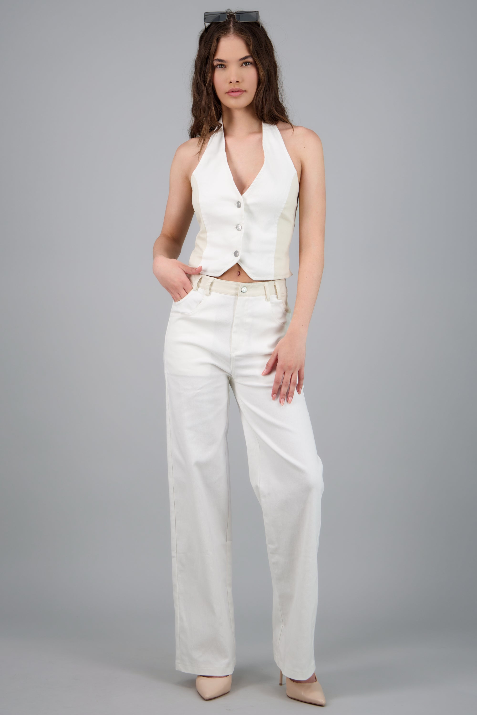 Pantalon vestir recto BLANCO COMBO